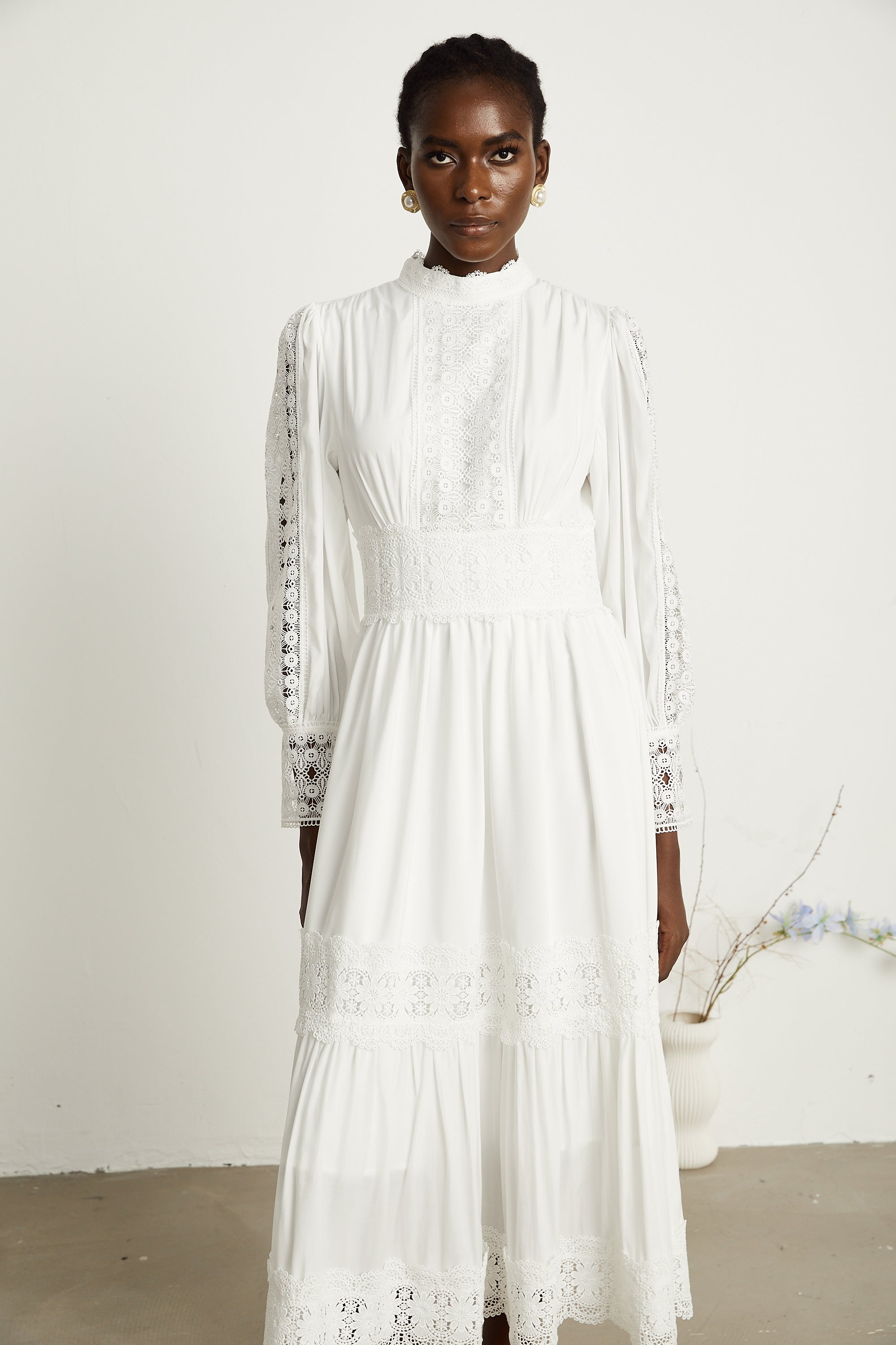 Severine dantel midi elbise