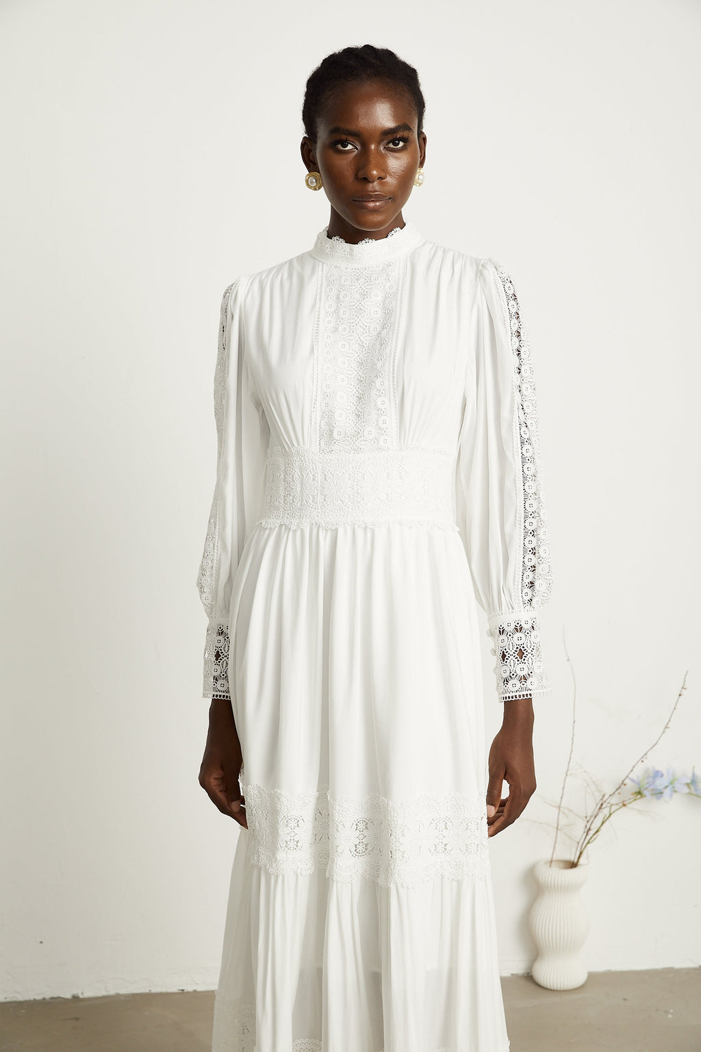 Severine dantel midi elbise