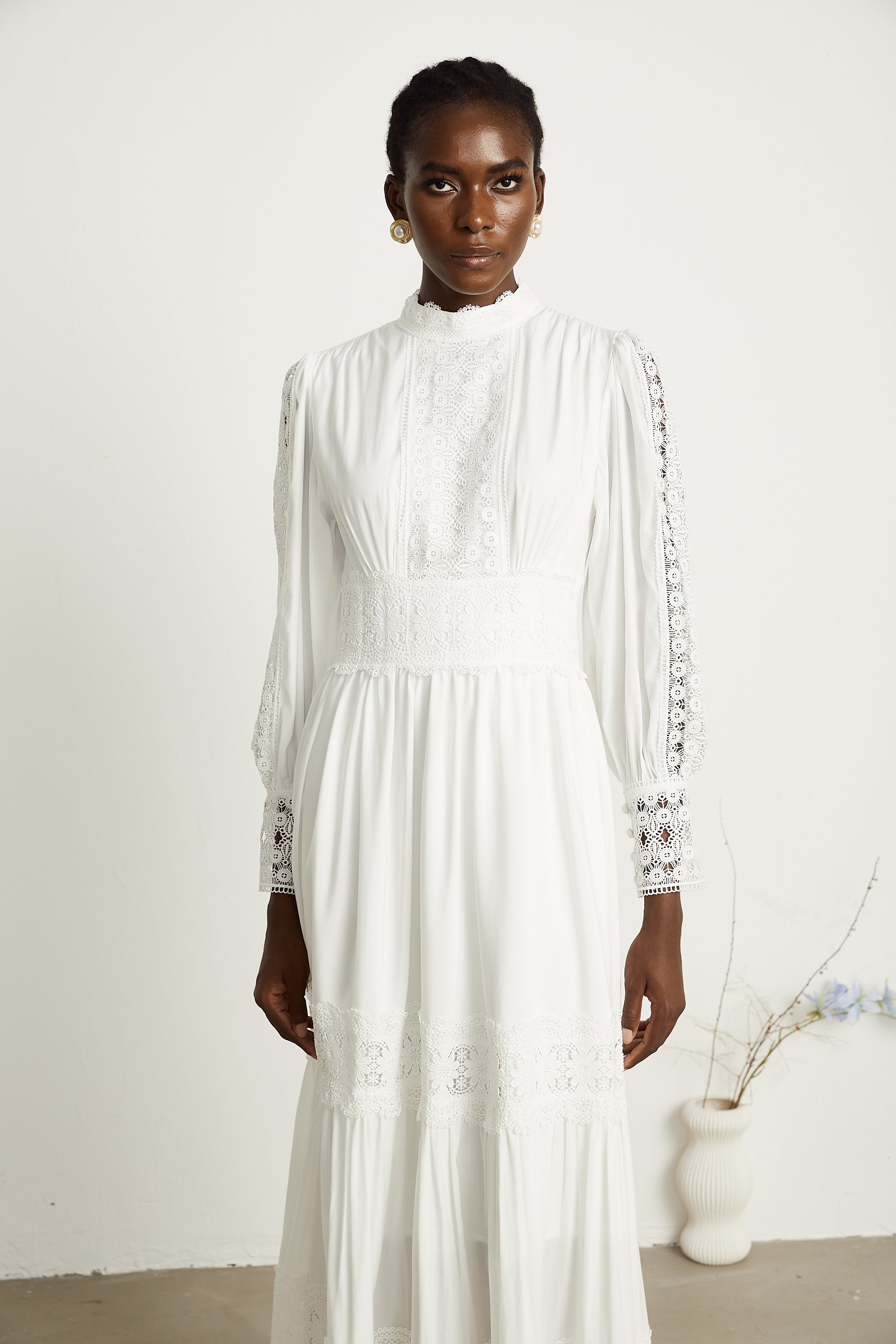 Severine dantel midi elbise