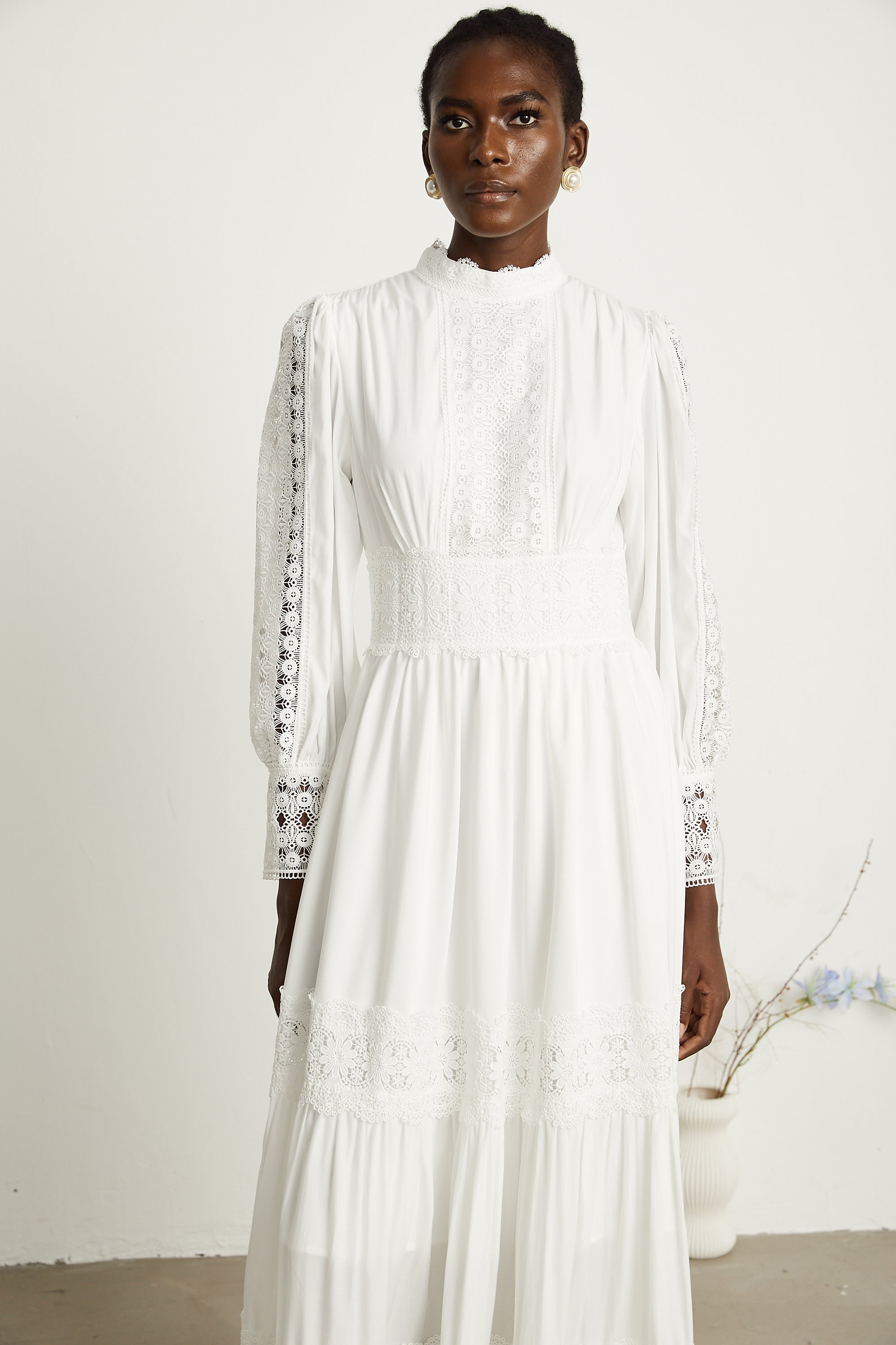 Severine dantel midi elbise