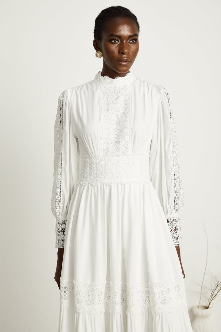 Severine dantel midi elbise