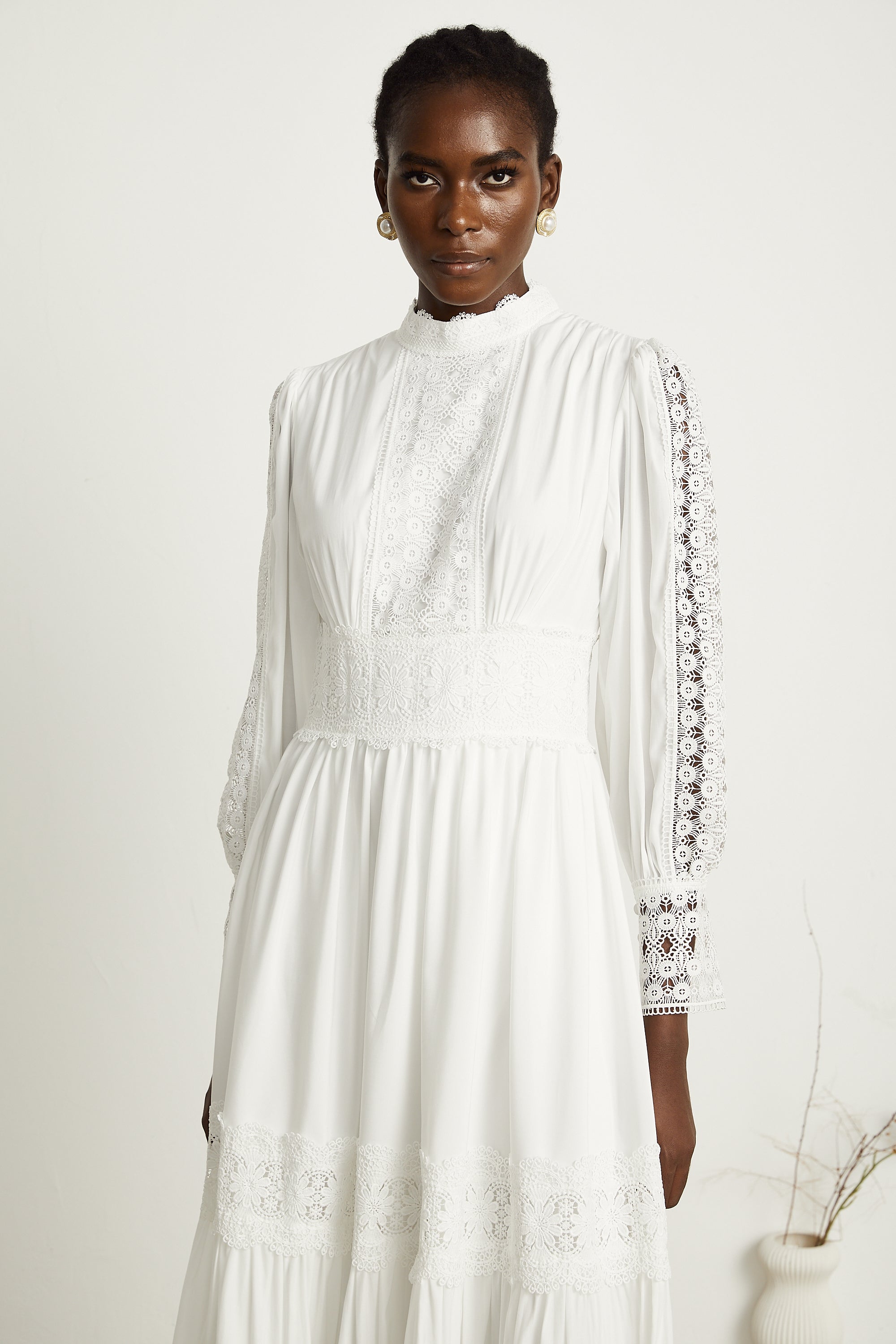 Severine dantel midi elbise