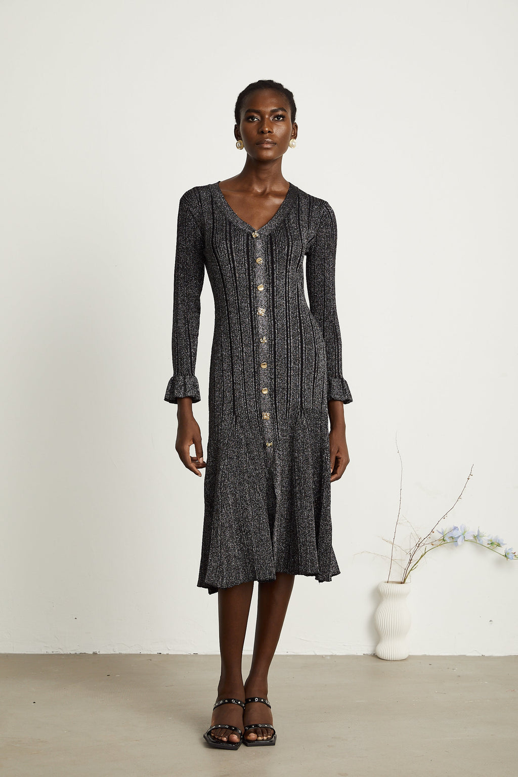 Ophélie metalik midi elbise