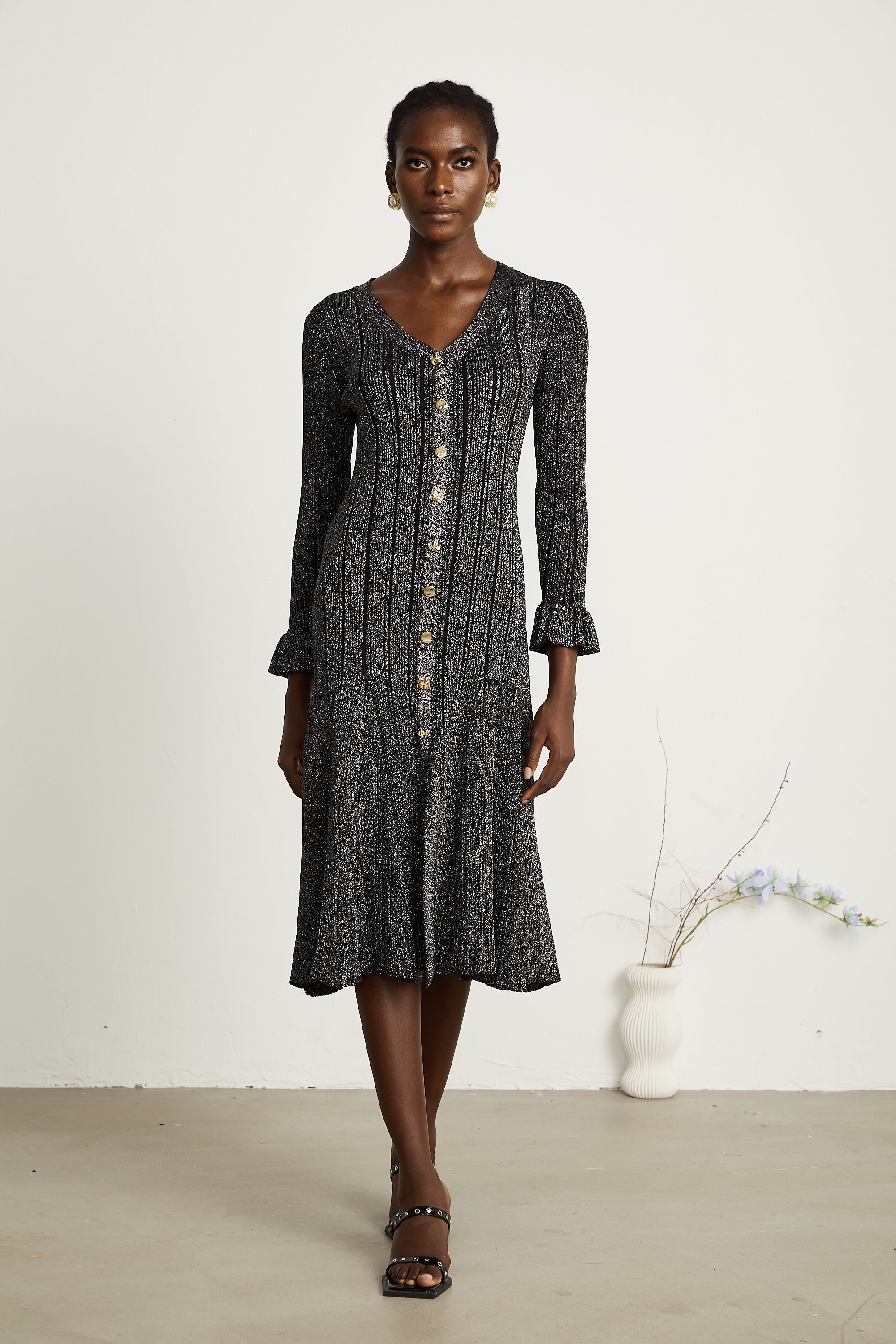 Ophélie metalik midi elbise