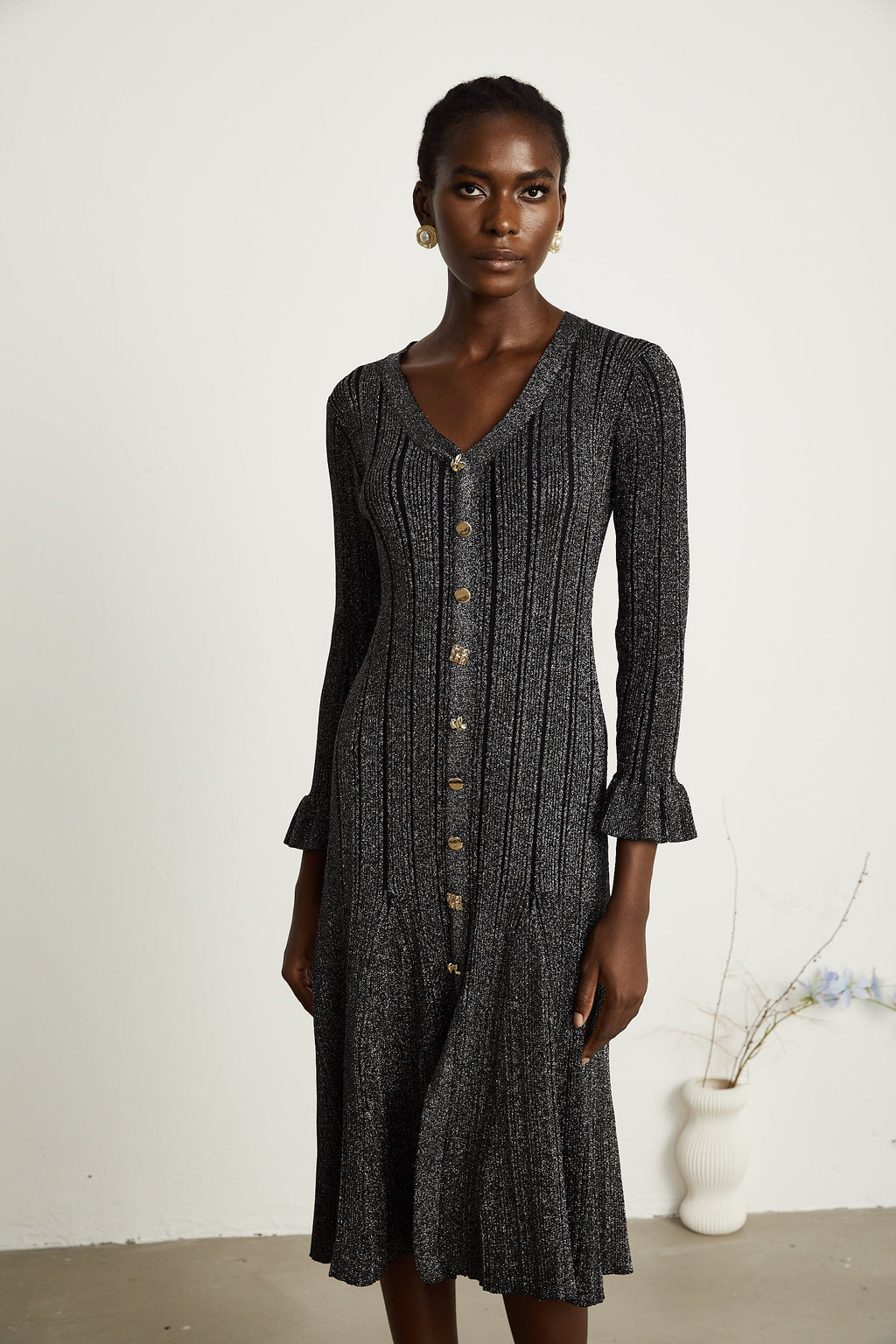 Ophélie metalik midi elbise