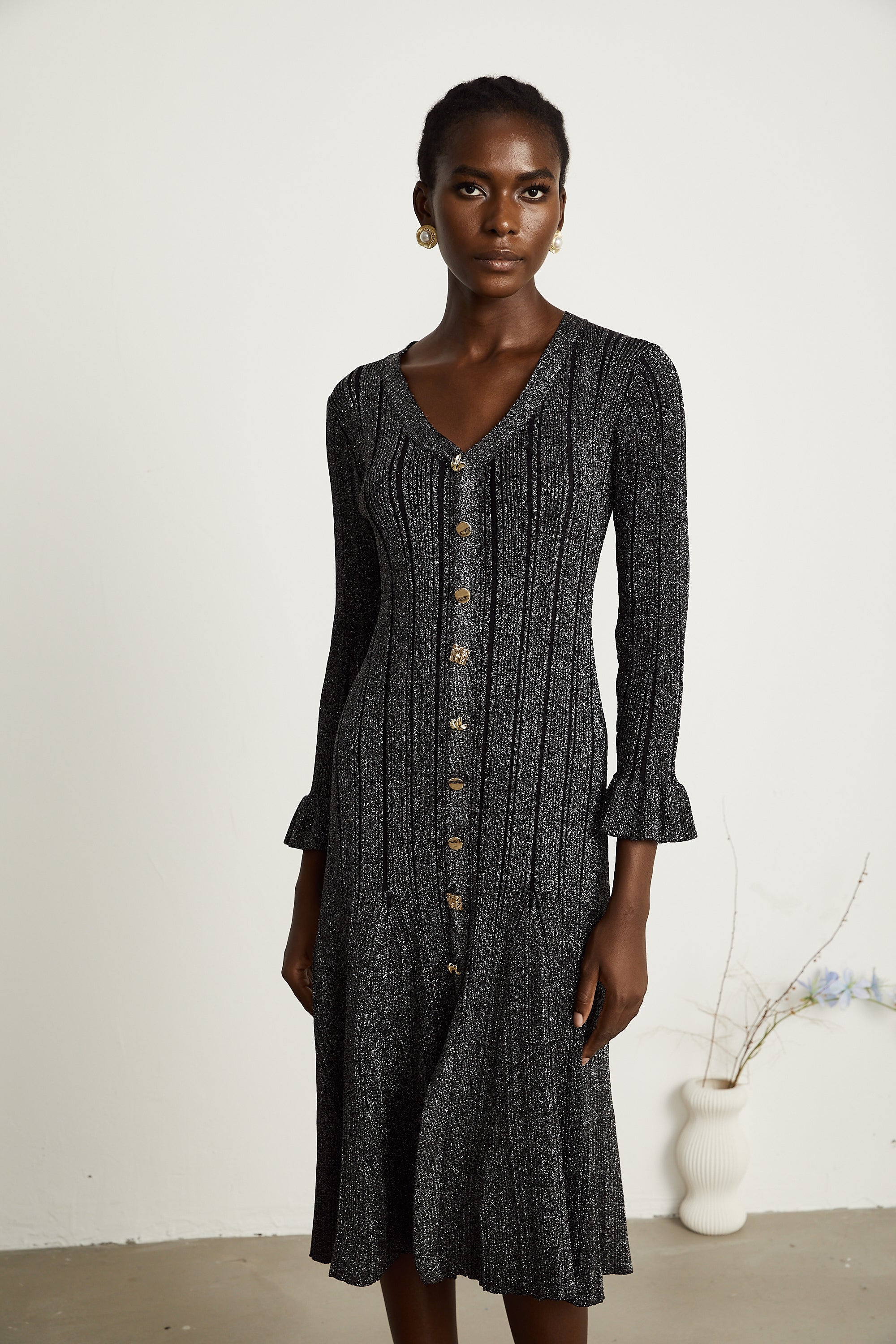 Ophélie metalik midi elbise