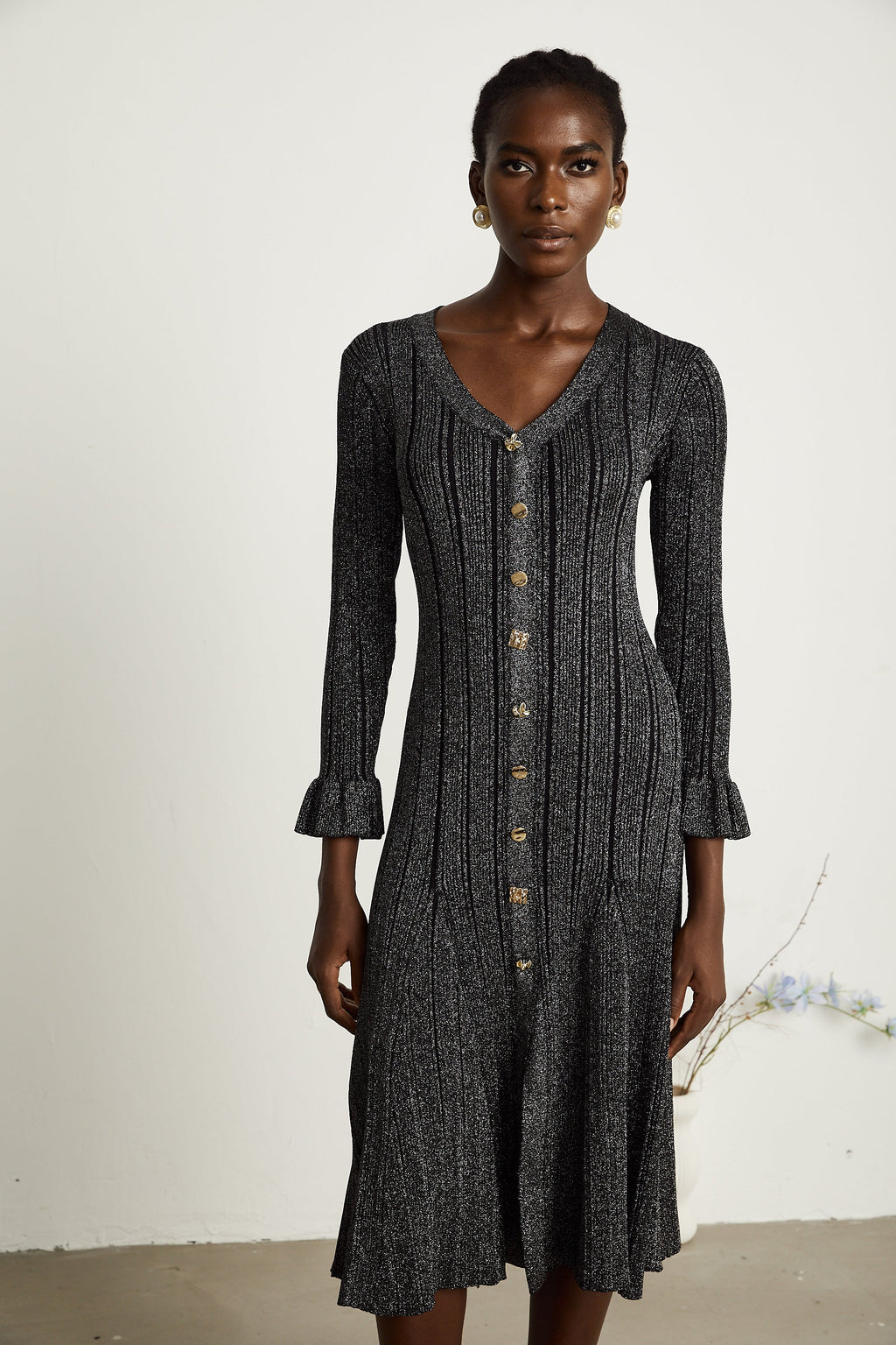 Ophélie metalik midi elbise