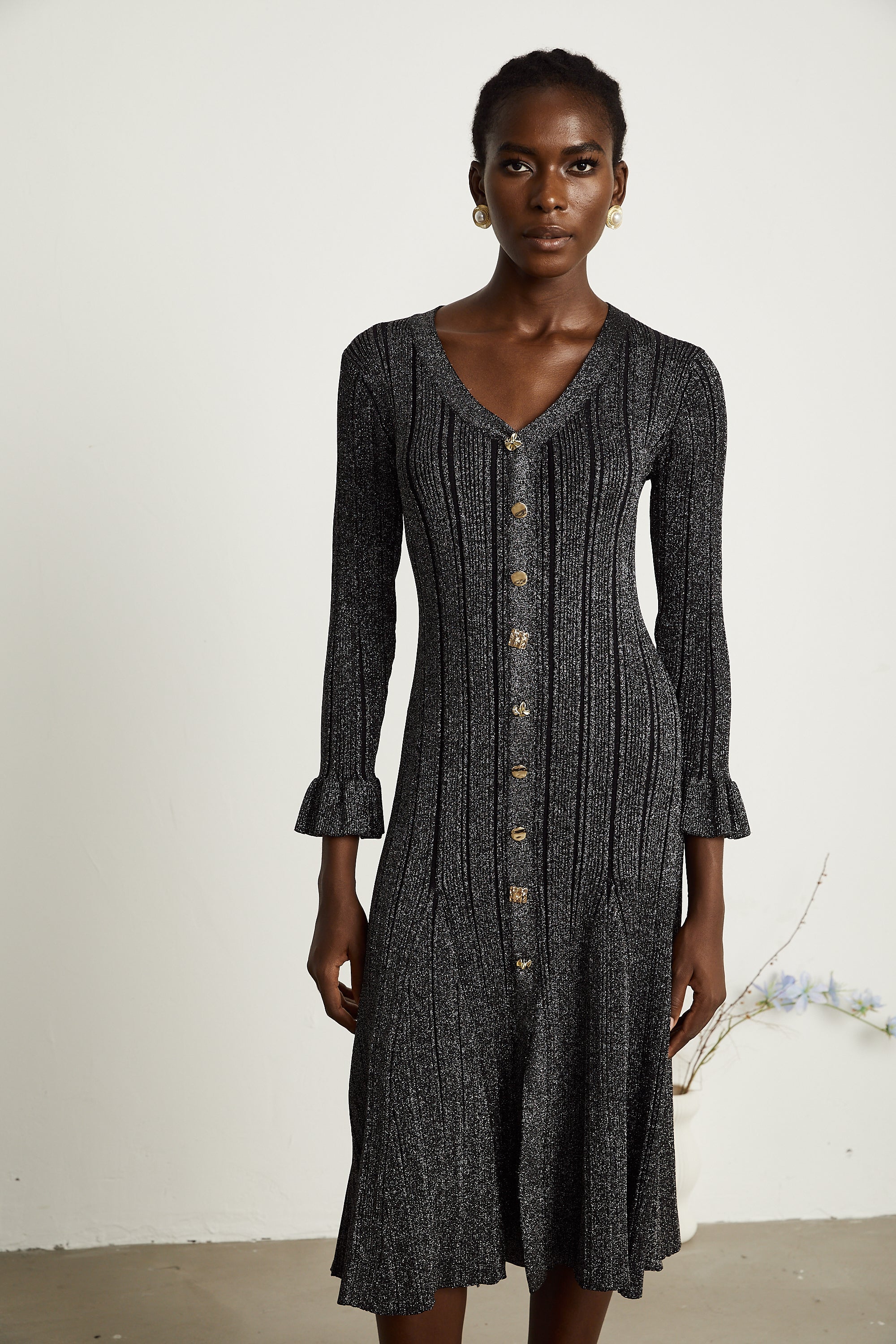 Ophélie metalik midi elbise