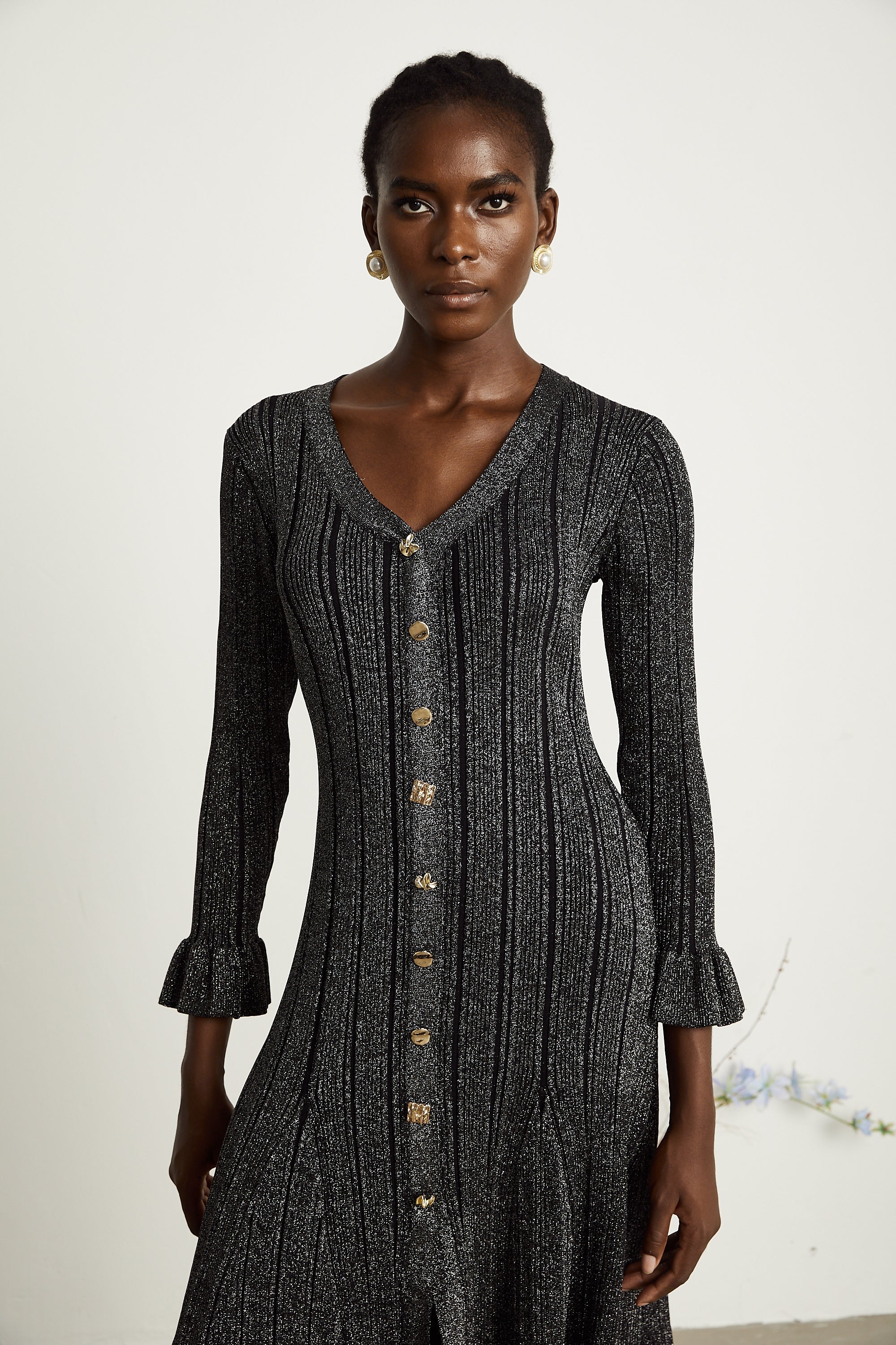 Ophélie metalik midi elbise