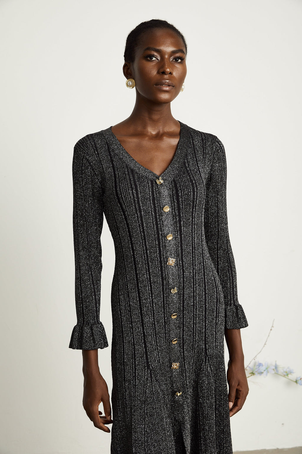 Ophélie metalik midi elbise