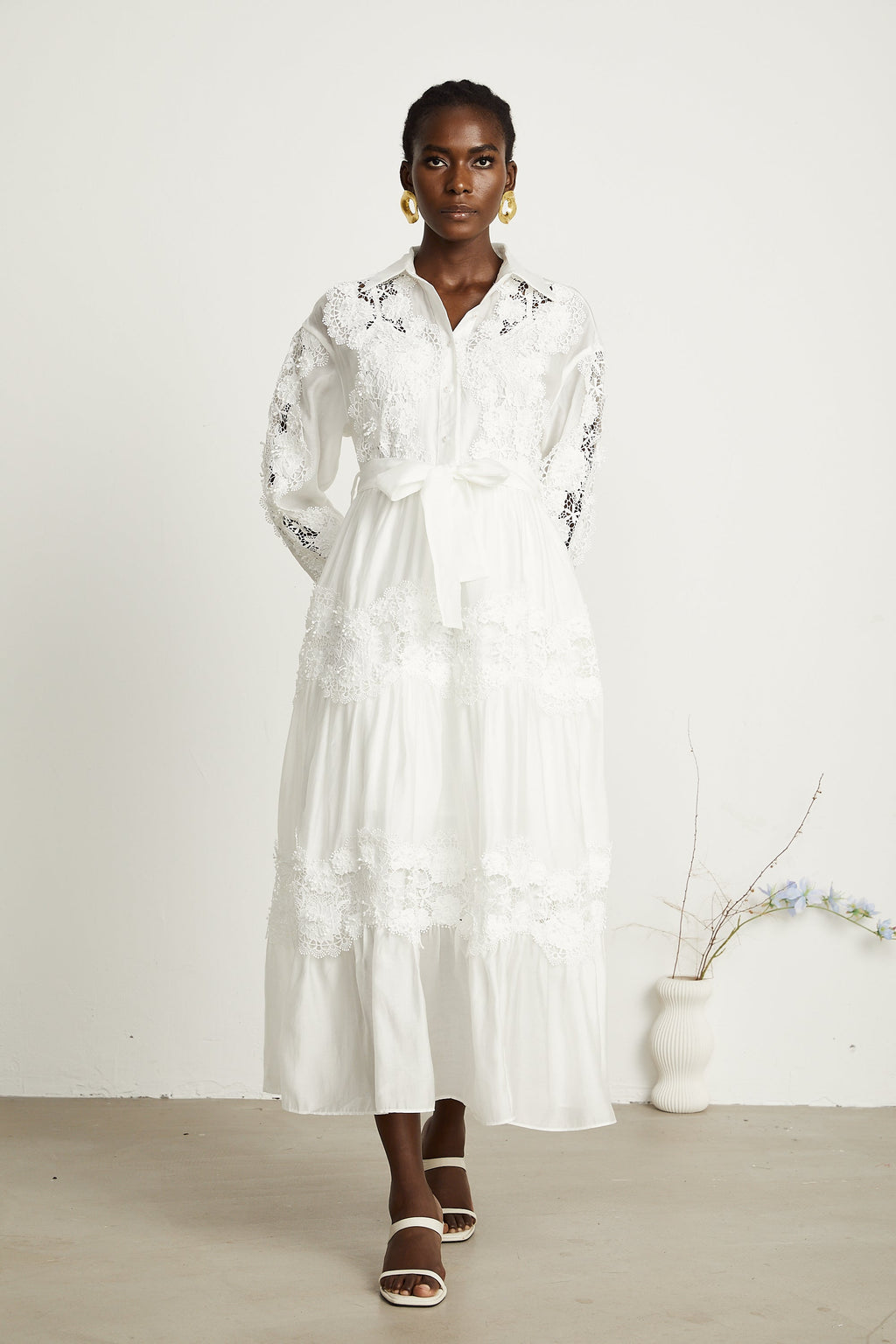 Éléonore dantel midi elbise