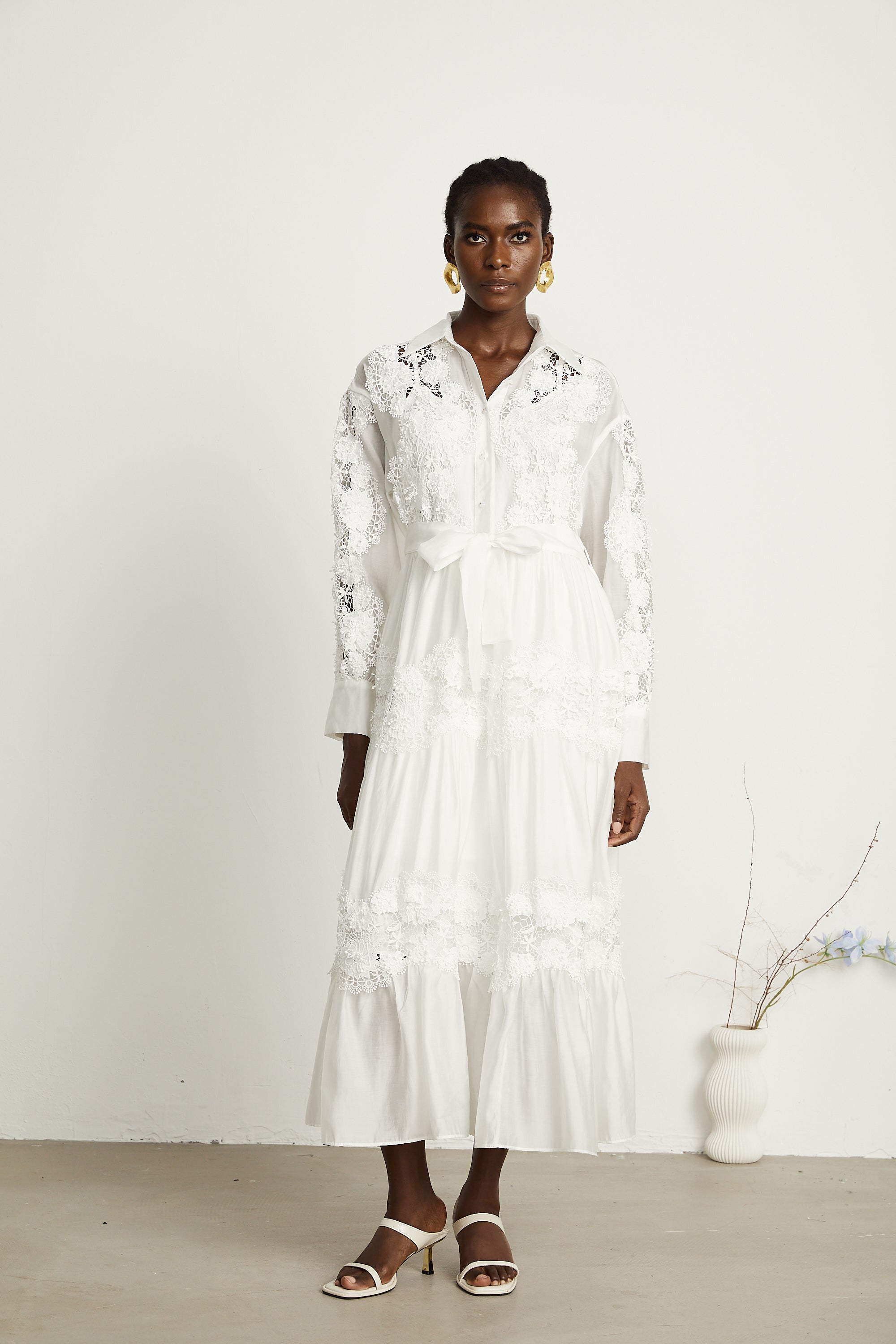 Éléonore dantel midi elbise