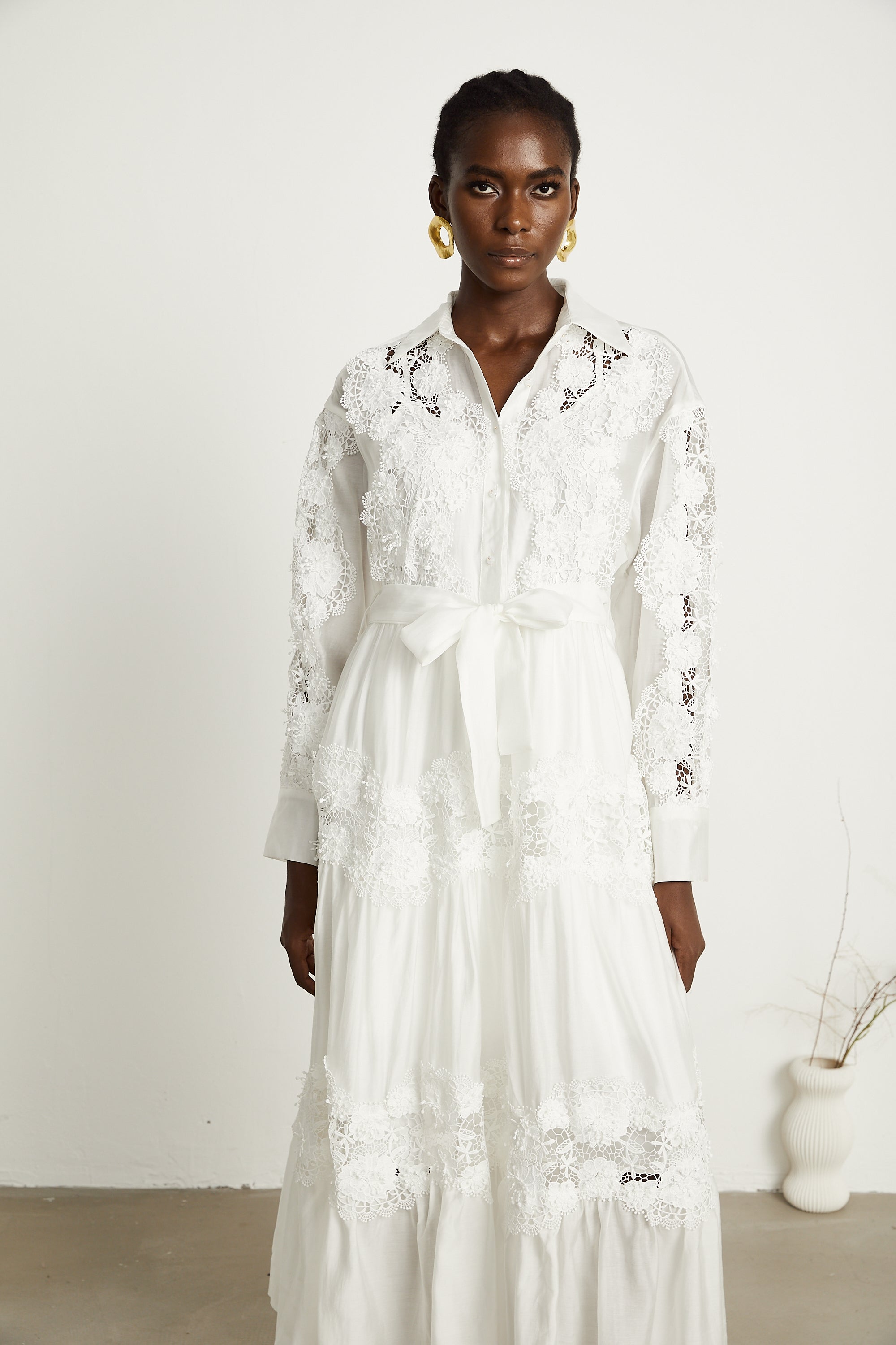 Éléonore dantel midi elbise