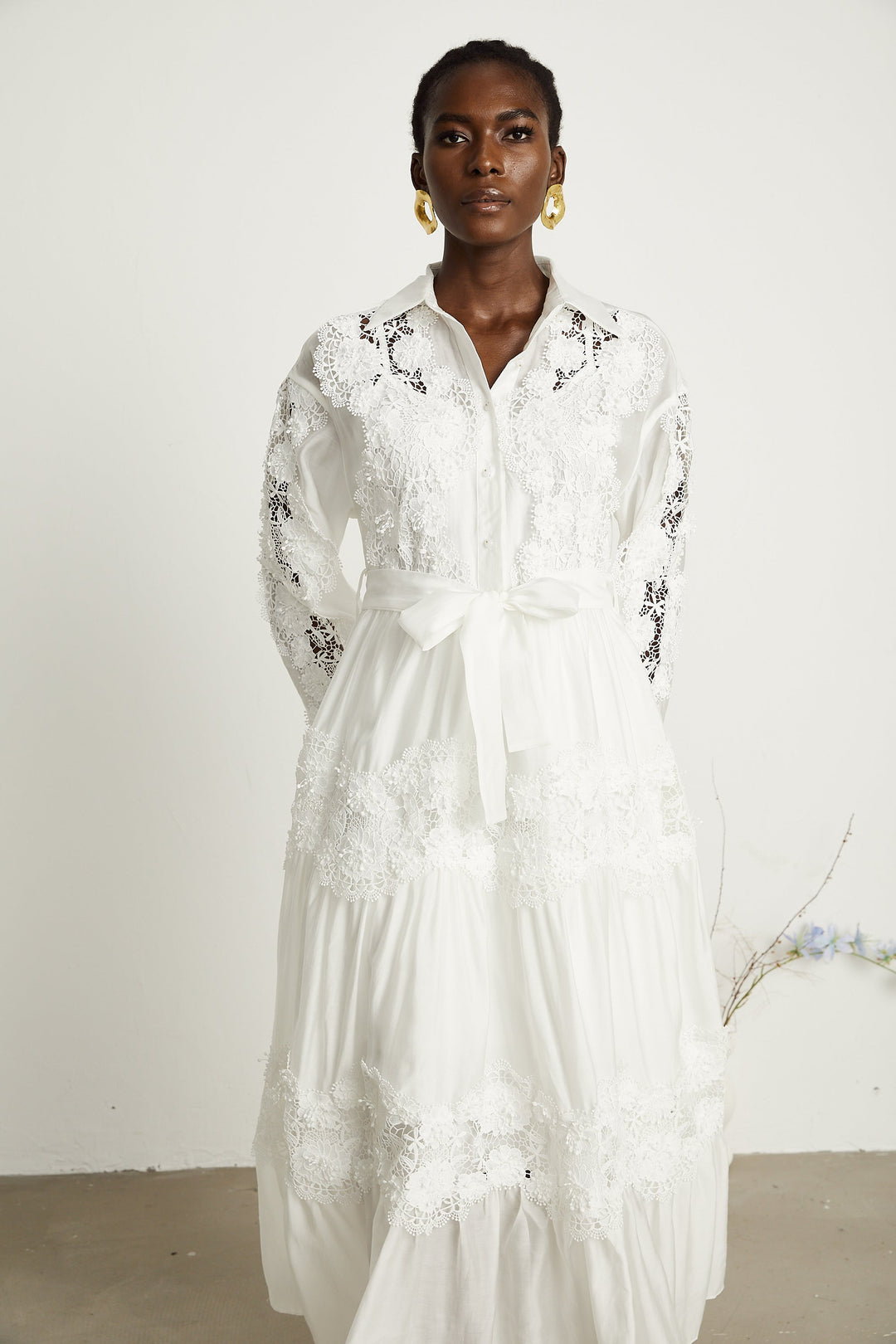 Éléonore dantel midi elbise