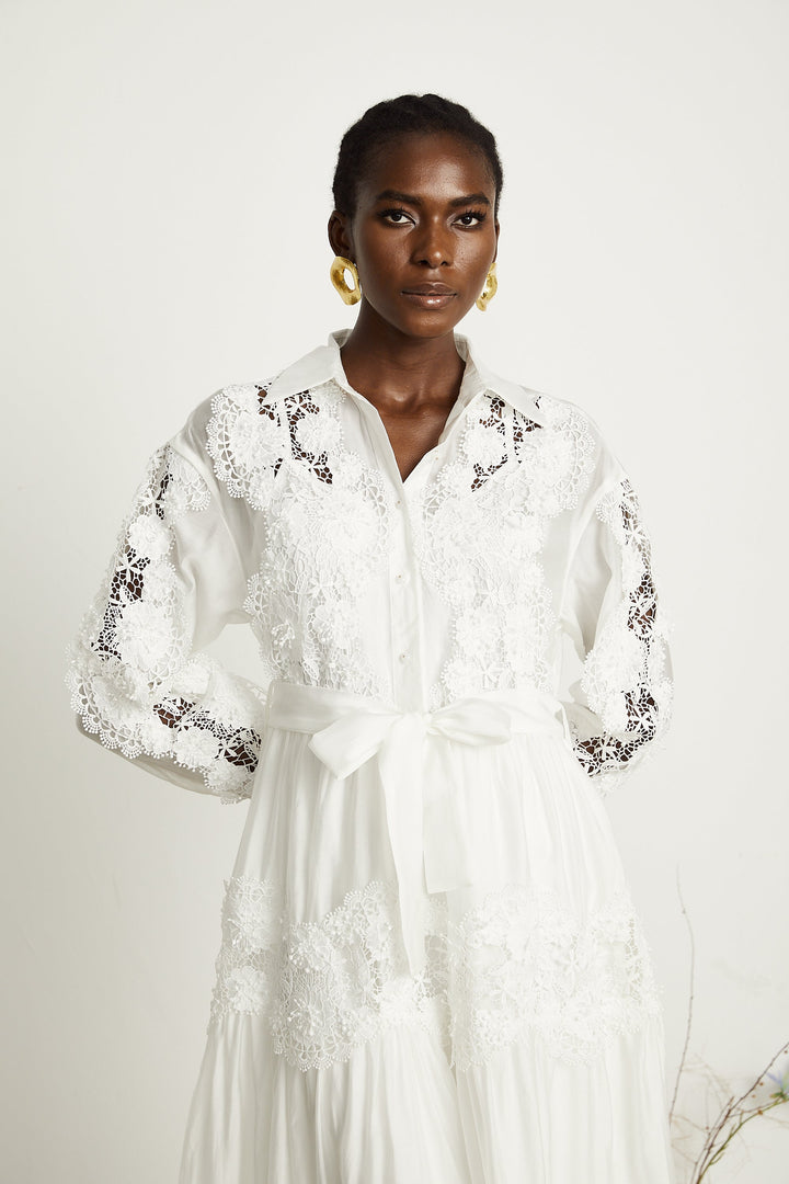 Éléonore dantel midi elbise