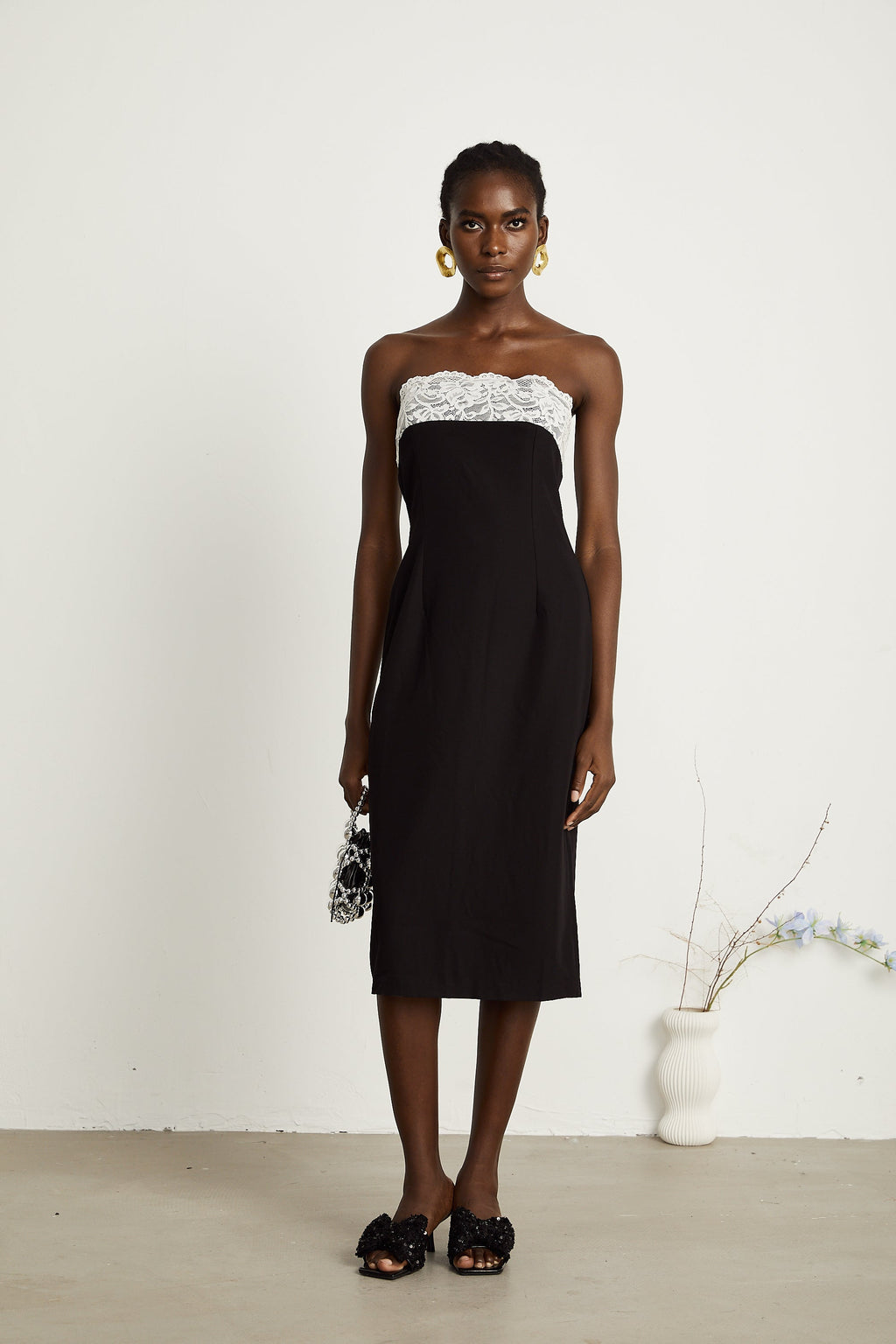 Géraldine dantel midi elbise