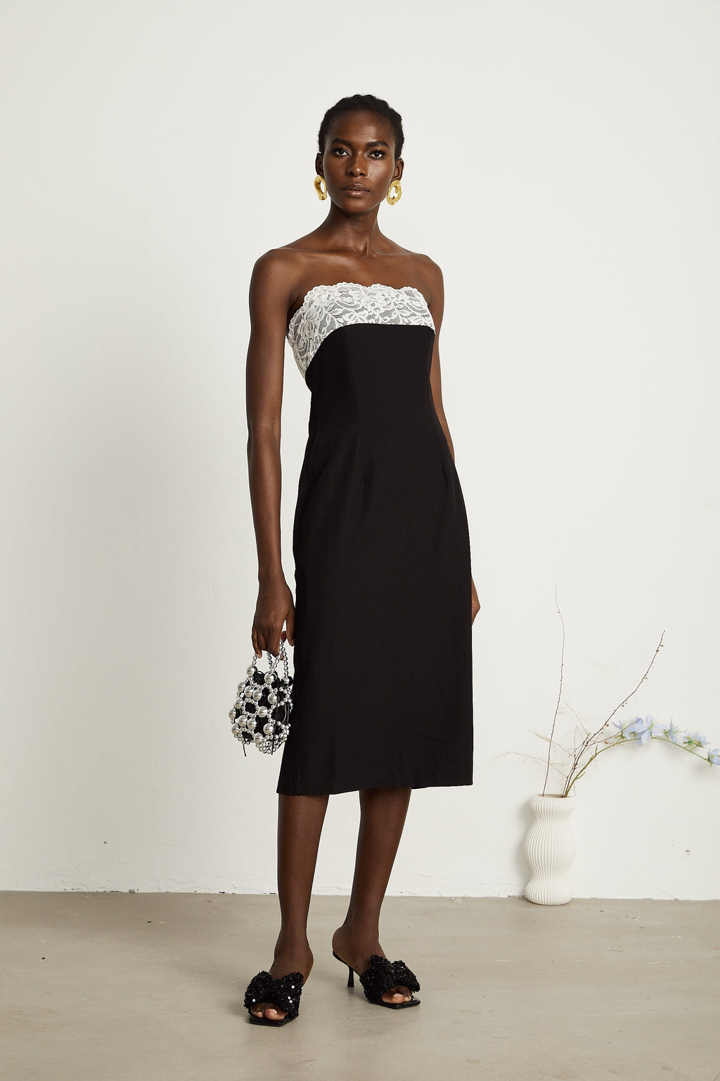 Géraldine dantel midi elbise