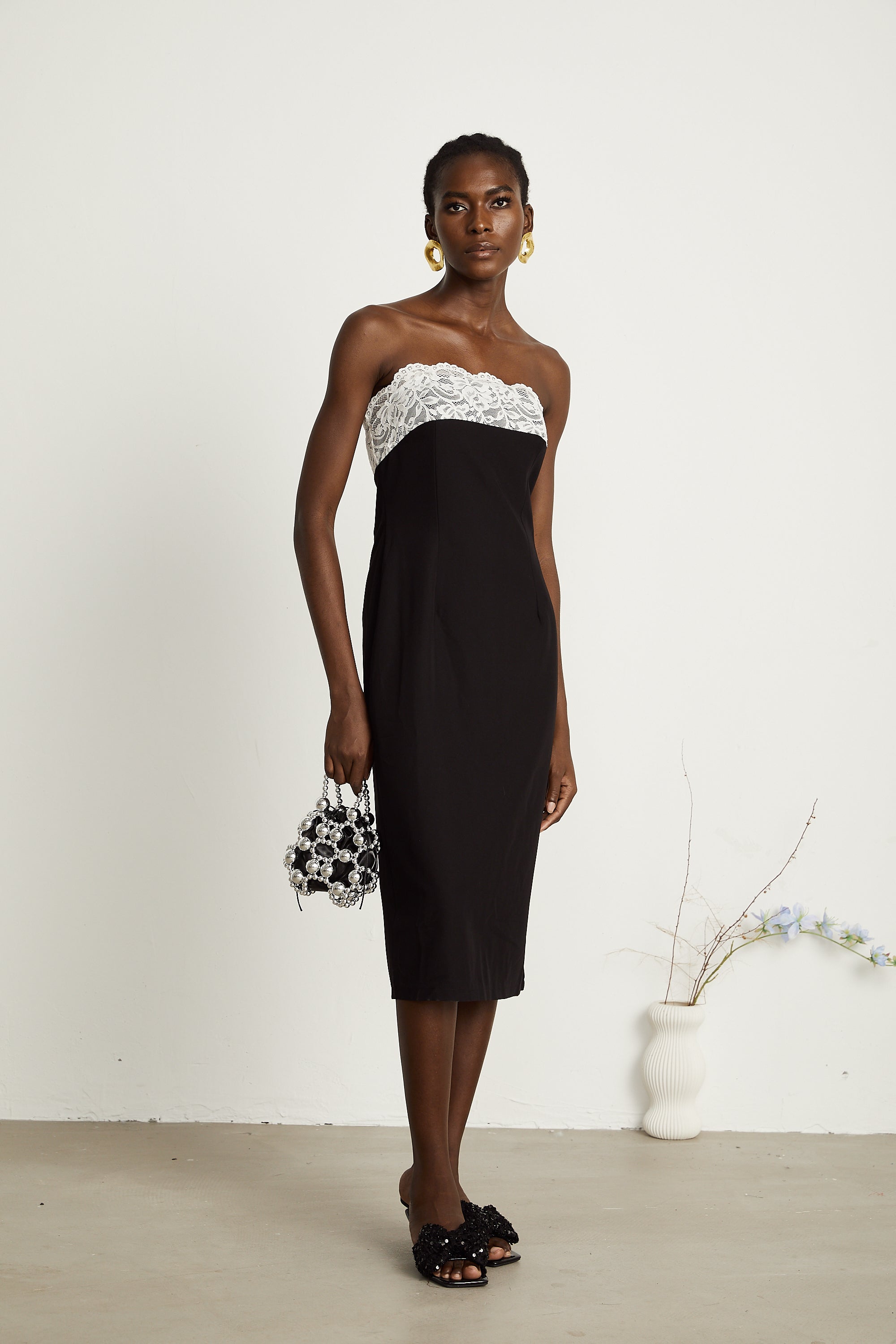 Géraldine dantel midi elbise