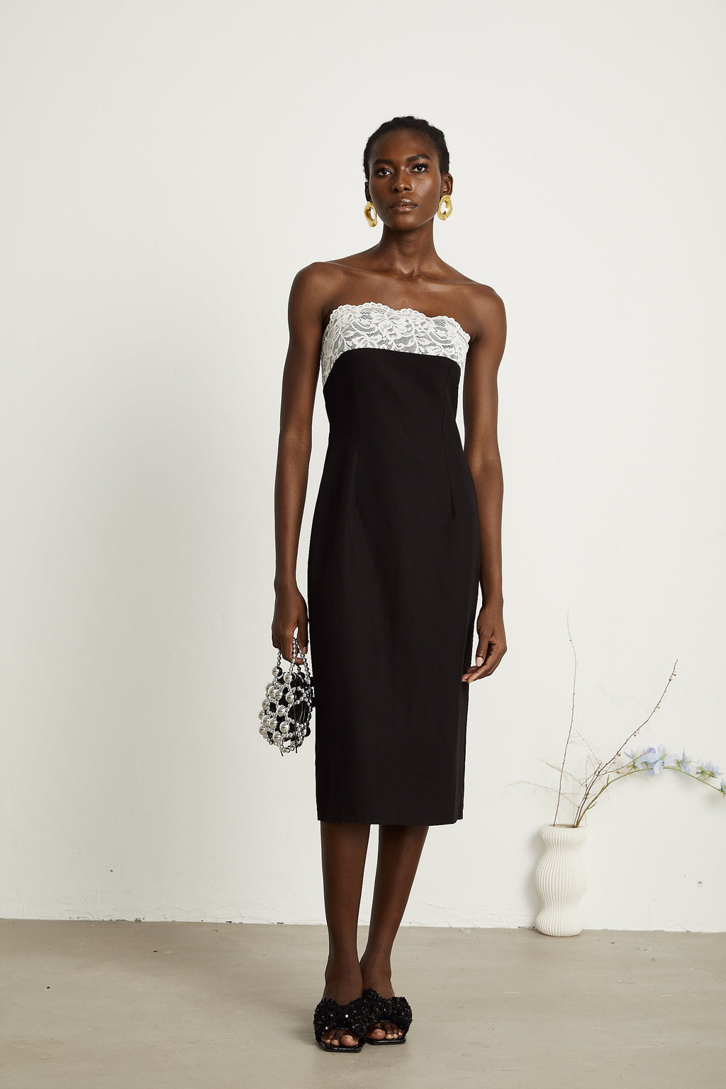 Géraldine dantel midi elbise