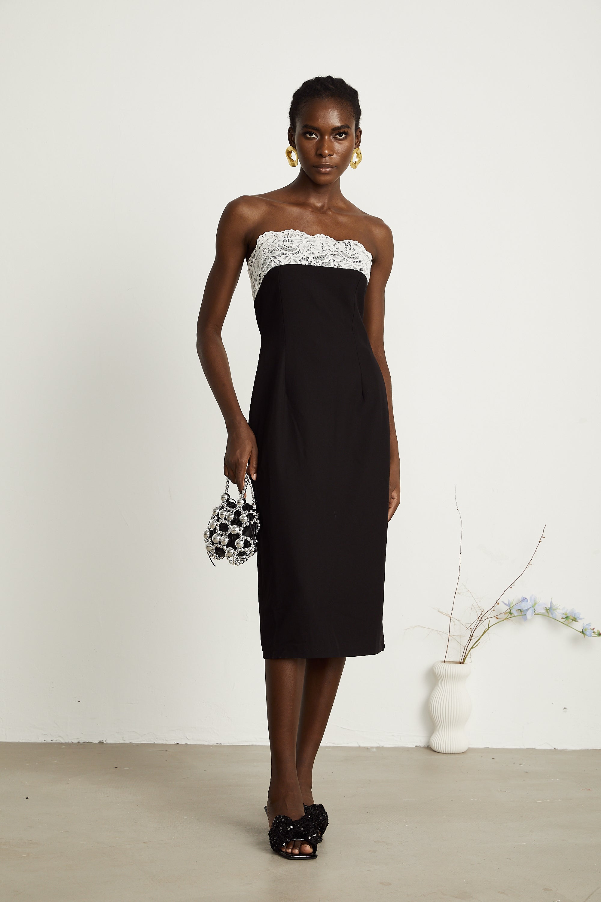 Géraldine dantel midi elbise