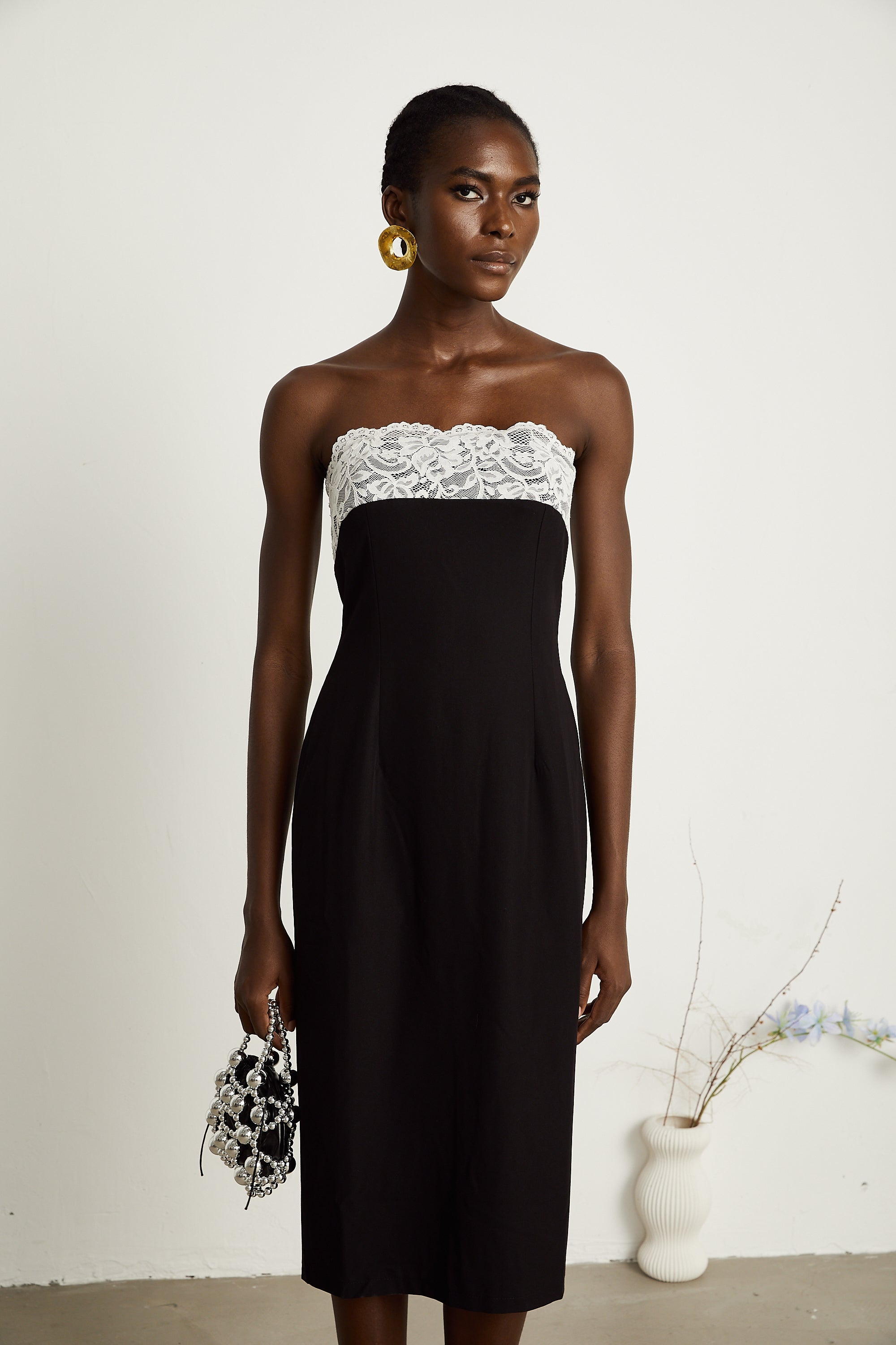 Géraldine dantel midi elbise