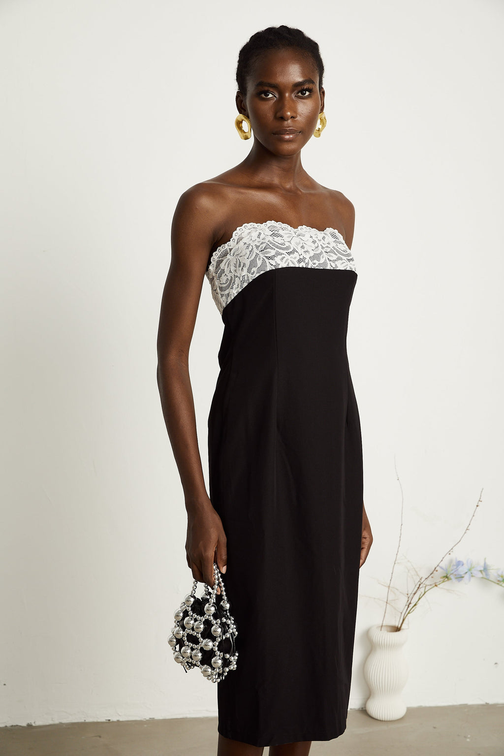 Géraldine dantel midi elbise