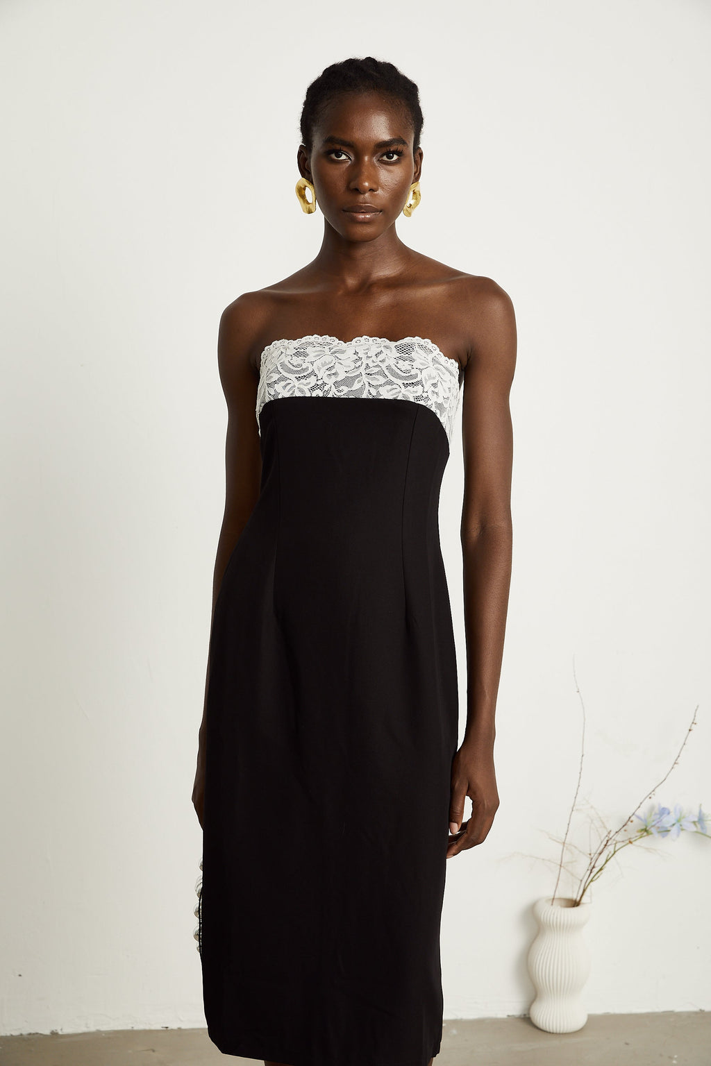 Géraldine dantel midi elbise