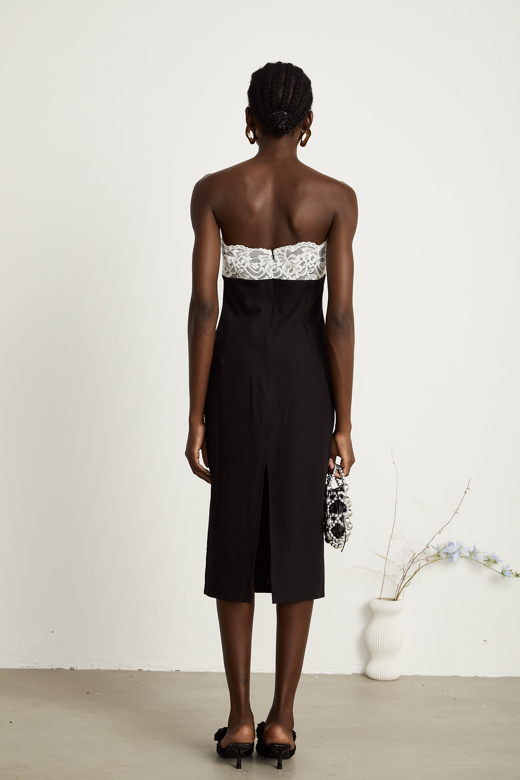 Géraldine dantel midi elbise