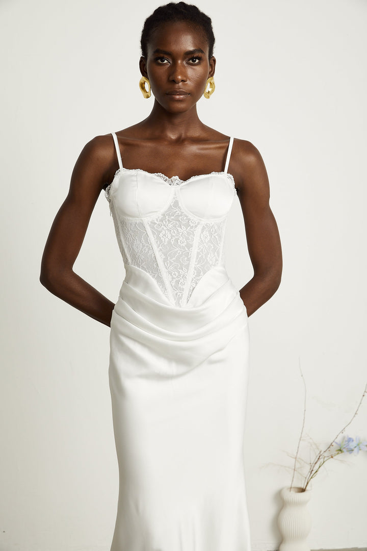 Armelle dantel midi elbise