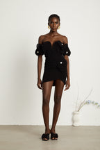 Nervürlü Çiçek Aplikeli Mini Elbise