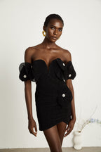 Nervürlü Çiçek Aplikeli Mini Elbise