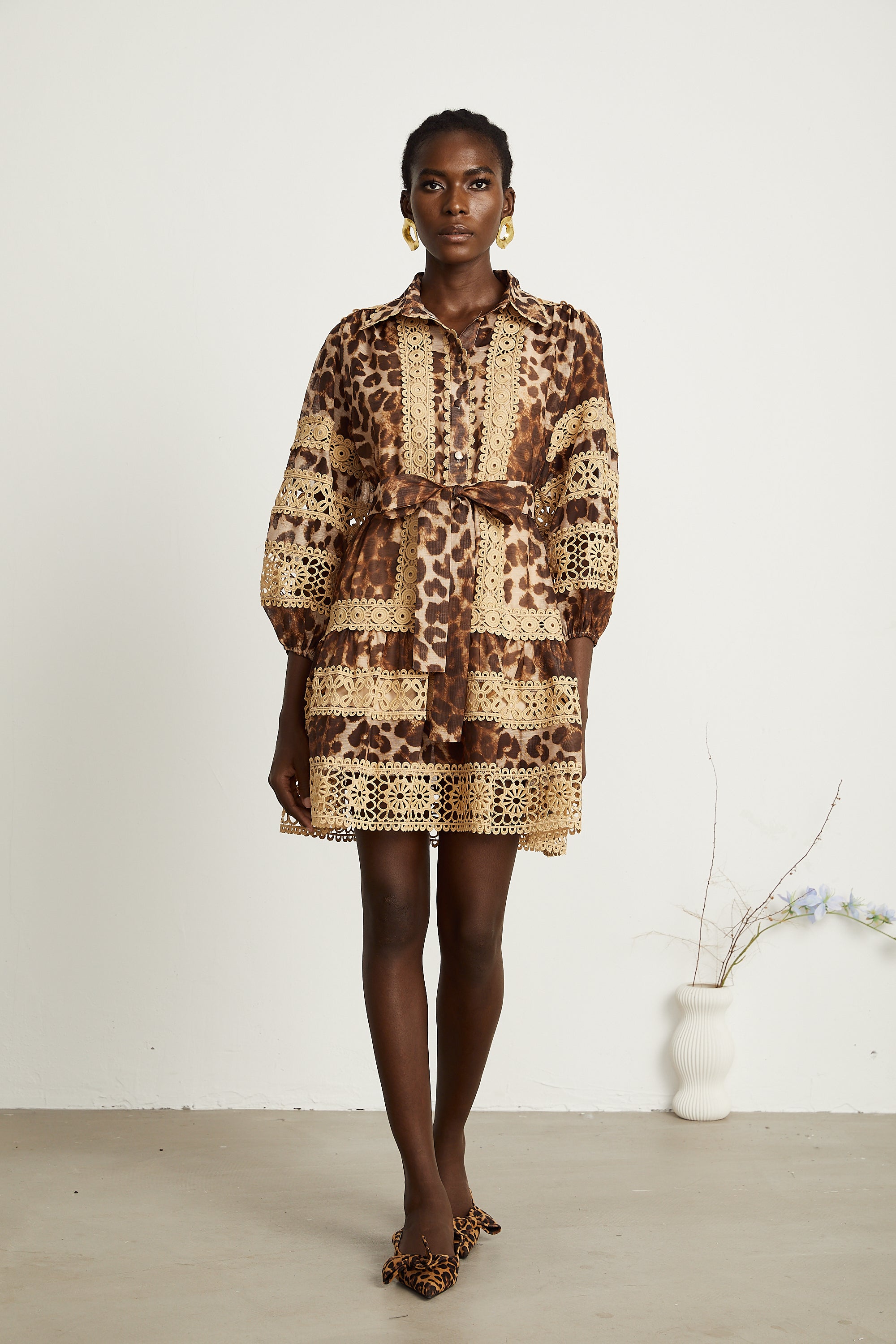 Léonor leopar mini elbise