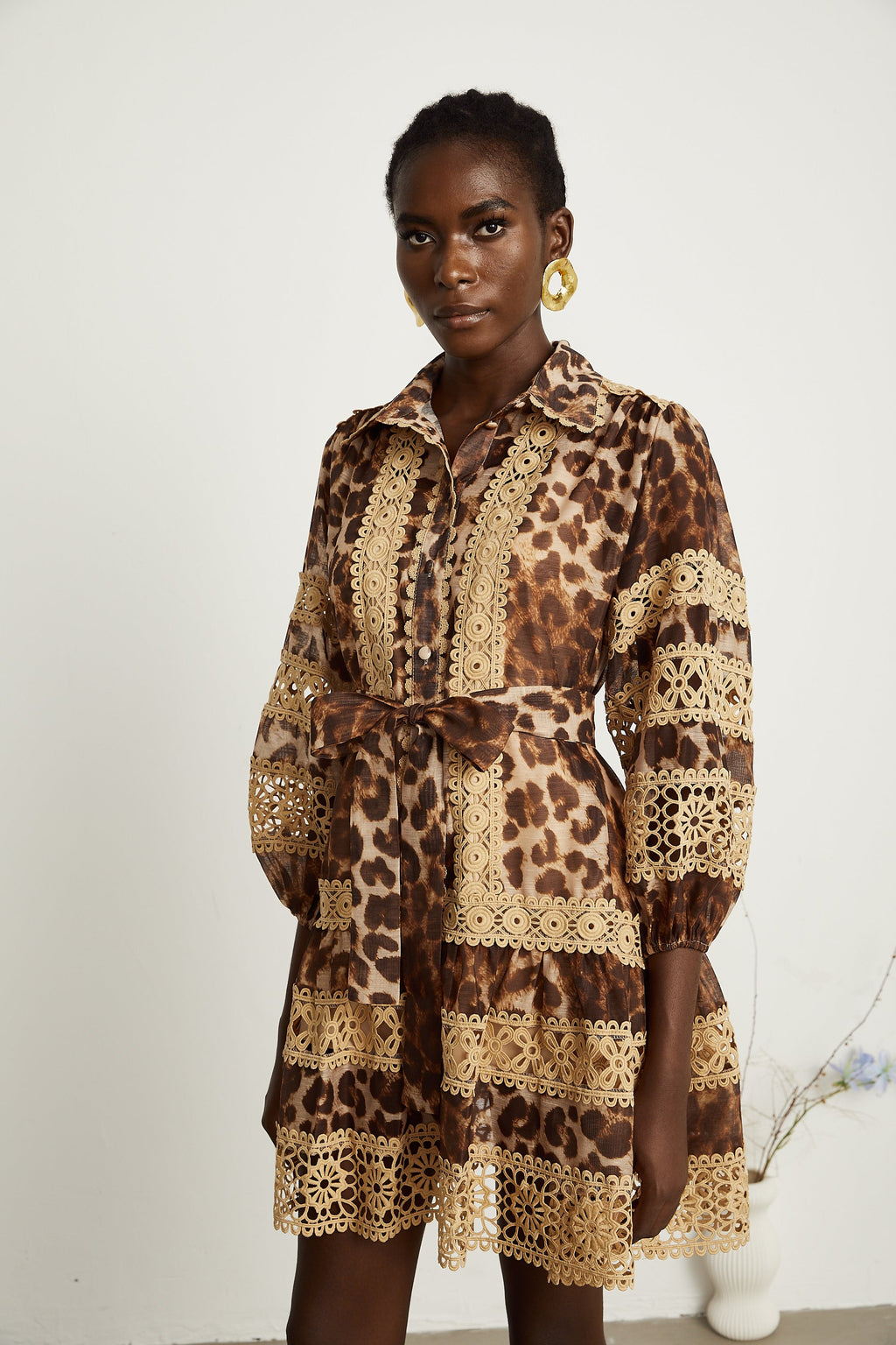 Léonor leopar mini elbise