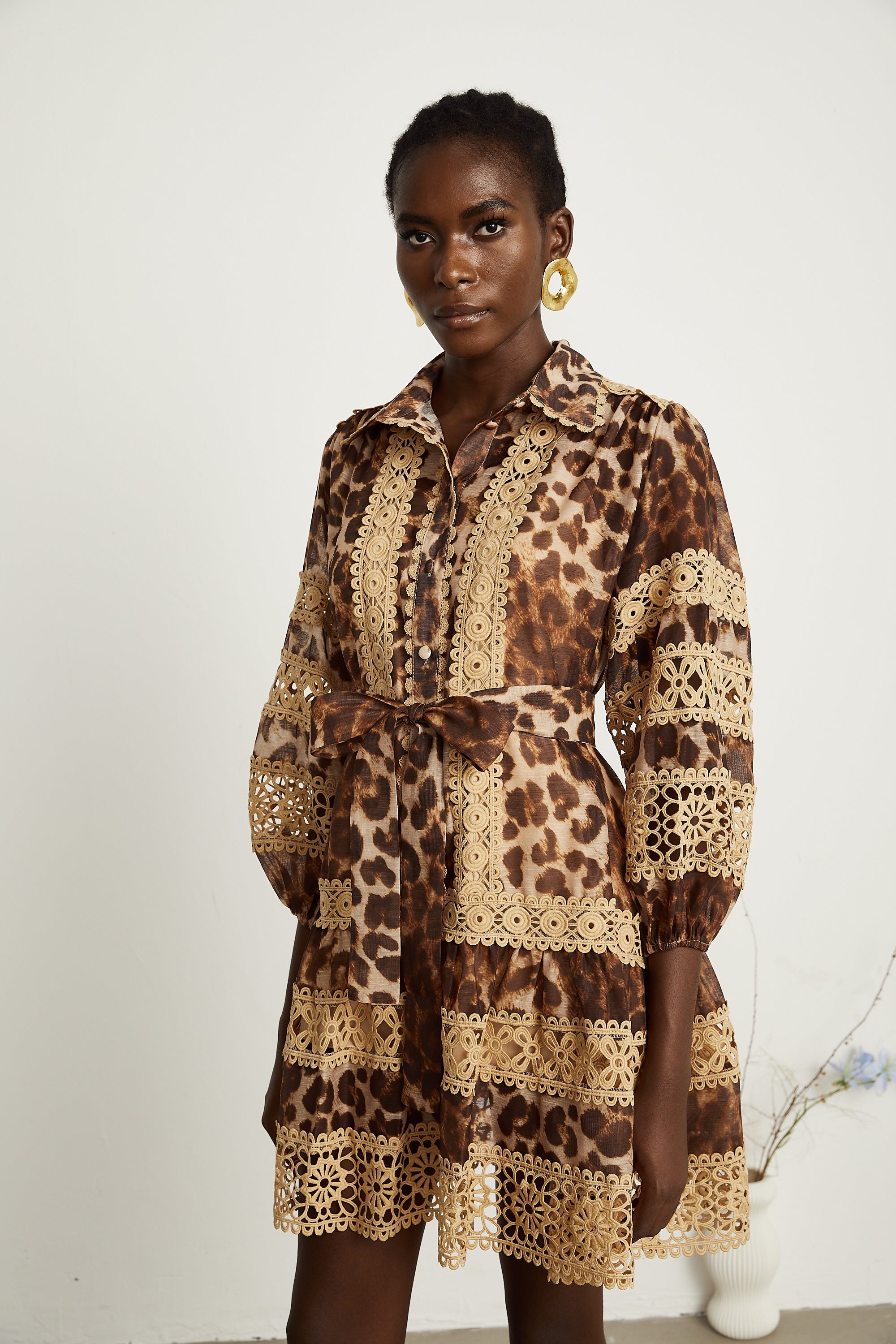 Léonor leopar mini elbise