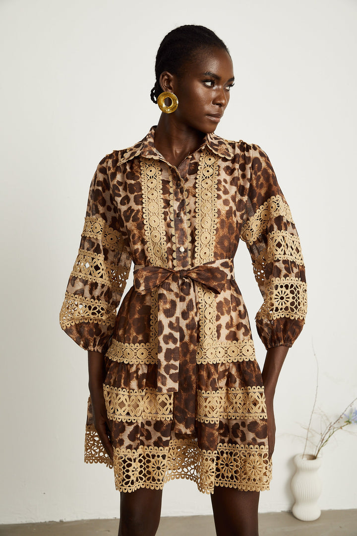 Léonor leopar mini elbise