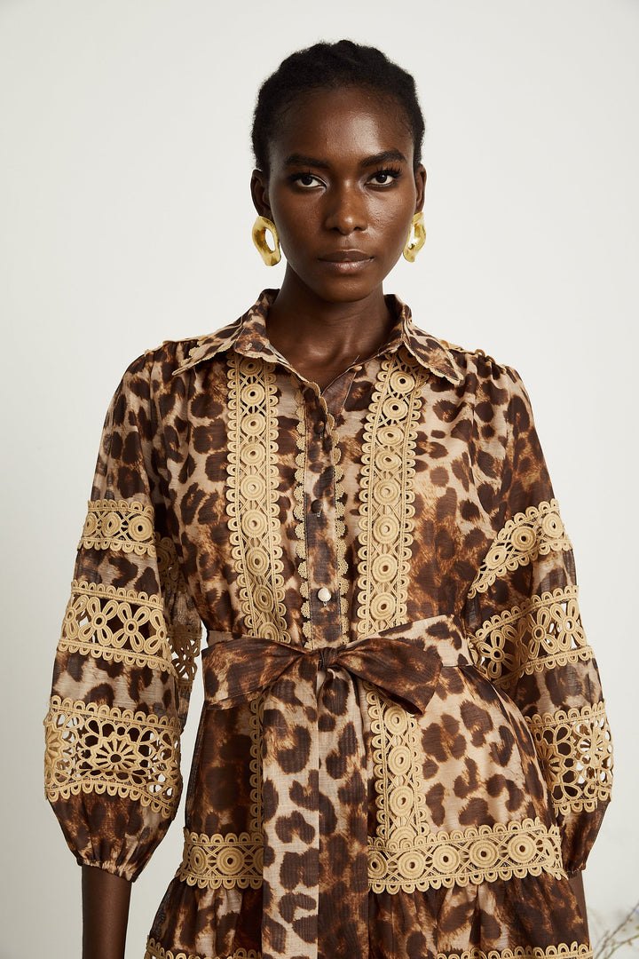 Léonor leopar mini elbise