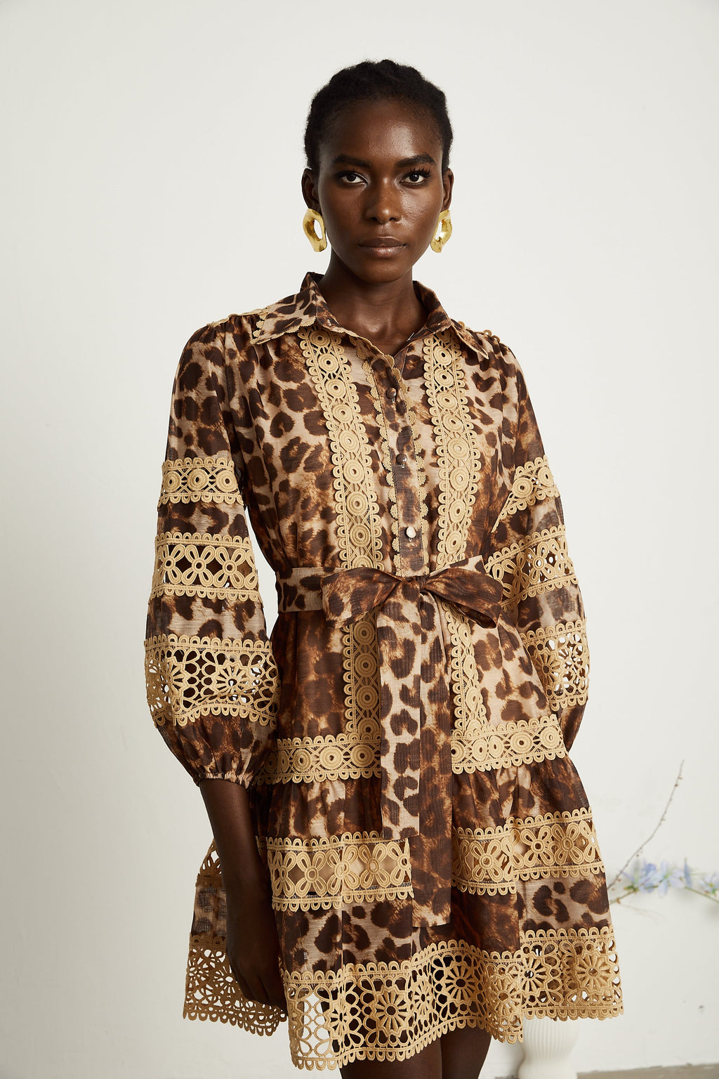 Léonor leopar mini elbise