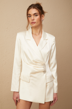 Chiara Çivili Saten Mini Blazer Elbise