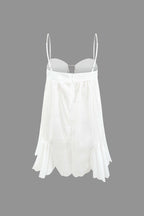 V-Yaka Taş Detaylı Mini Elbise