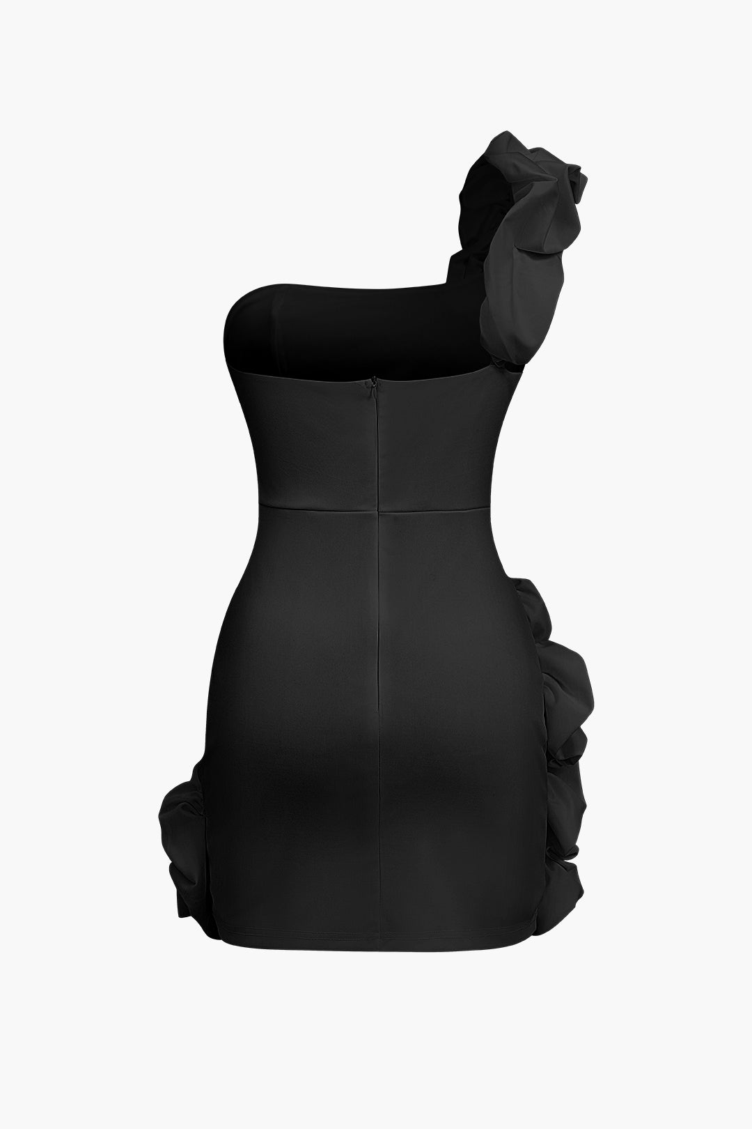 Tek Omuzlu Fırfırlı Mini Elbise