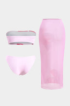 Desenli Dekolteli Bikini ve Mayo Eteği Pareo Takımı