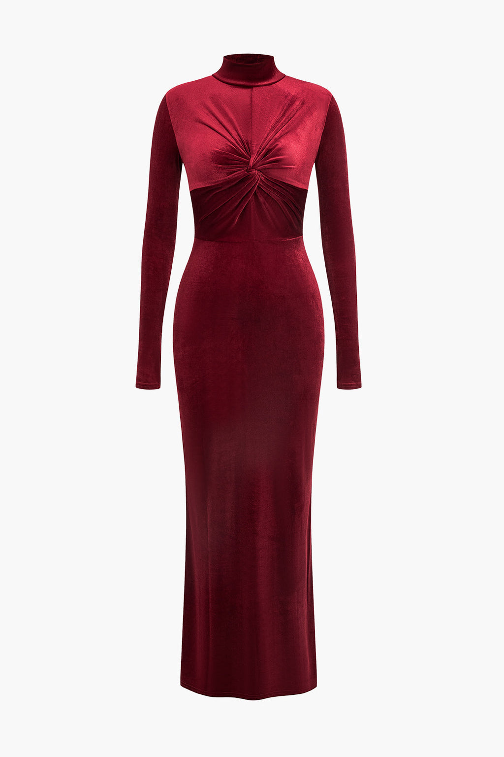 Kadife Kıvrımlı Dantelli Uzun Kollu maksi Elbise