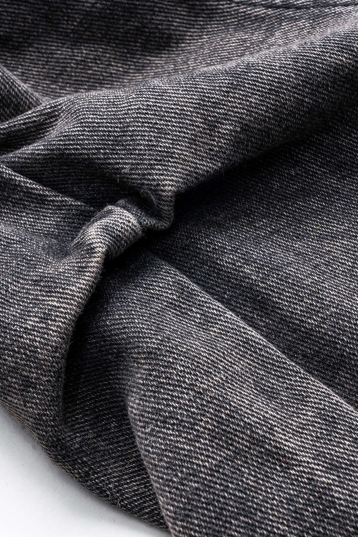 Denim Büzgülü Düğmeli Cep Detaylı Geniş Paça Jean
