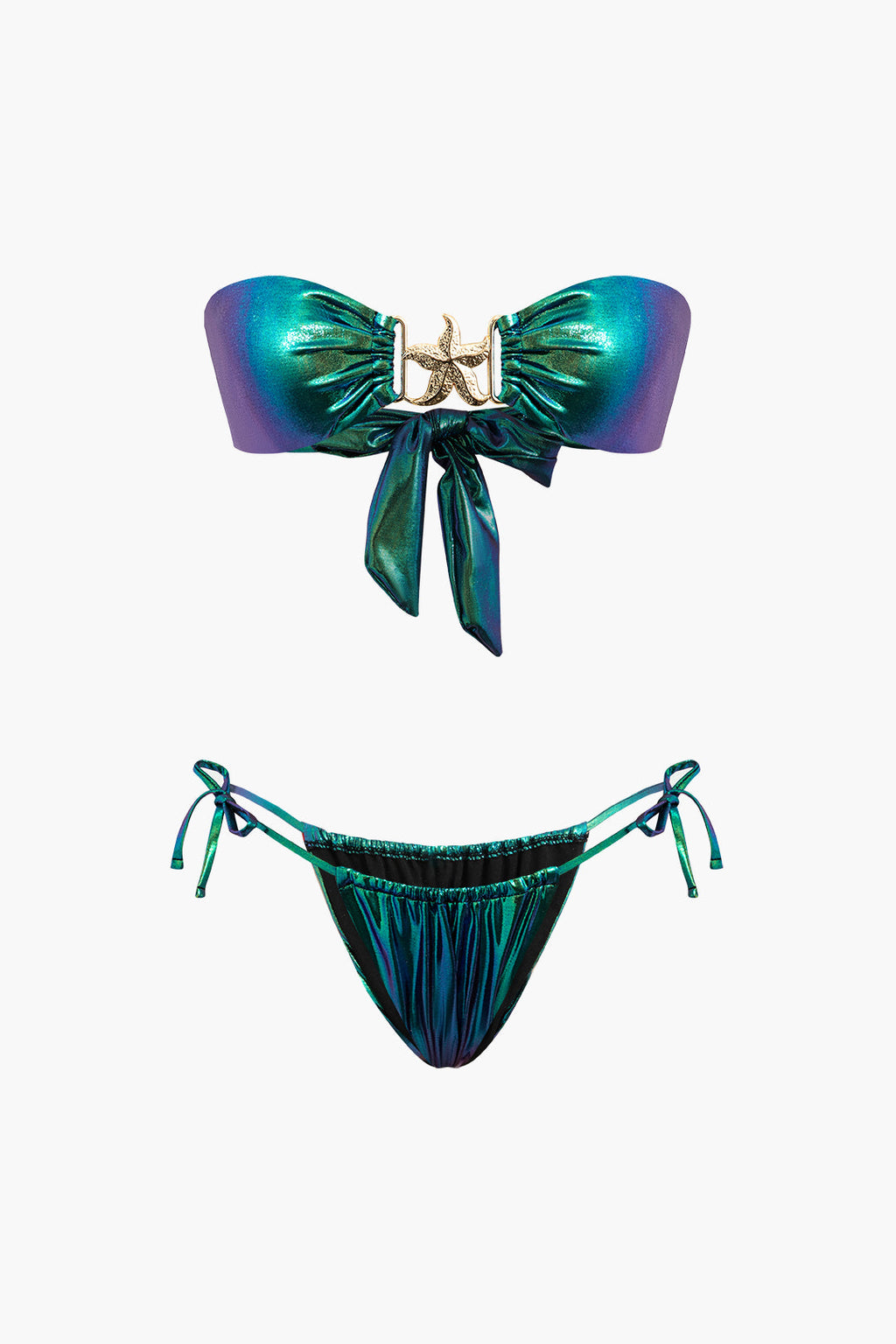 Yıldız Denizyıldızı Dekorlu Düğme Büzgülü Bikini Takımı