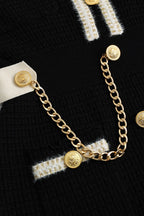 Örgü Zincir Düğmeli Uzun Kollu midi Elbise