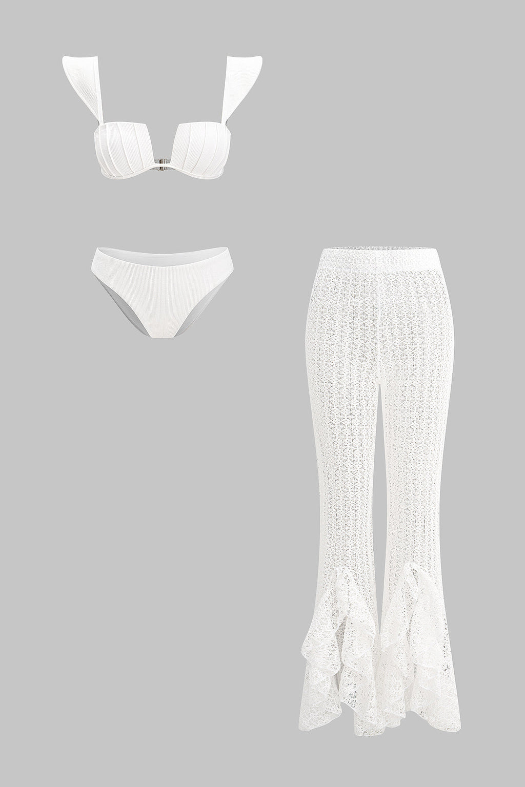 Fırfırlı Üç Parça Bikini ve pantolon takımı