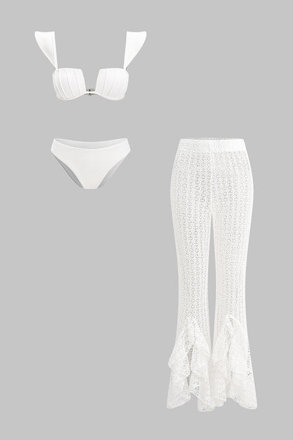 Fırfırlı Üç Parça Bikini ve pantolon takımı