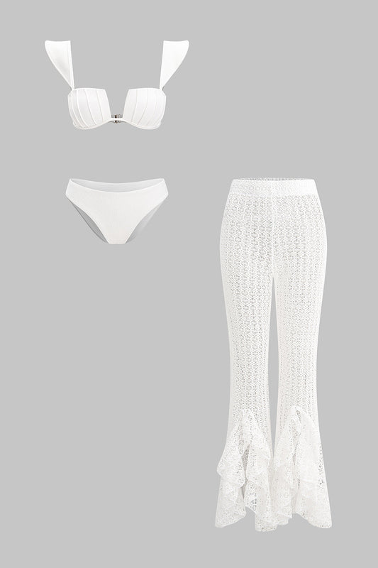 Fırfırlı Üç Parça Bikini ve pantolon takımı