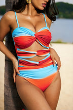 Ombre Desenli Kesik Detaylı Büzgülü Dönme Kırma Karın Toparlayıcı Tek Parça Mayo