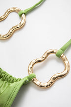 Metalik Büzgülü Bağlamalı Sırt Dekolteli Bikini Takımı